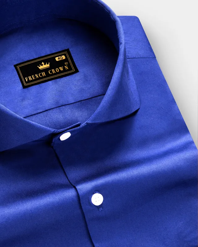 indigo blue-Catalina Solid Subtle Sheen Super Soft Premium Cotton Cut Away Collar Dress Shirt sold by French Crown