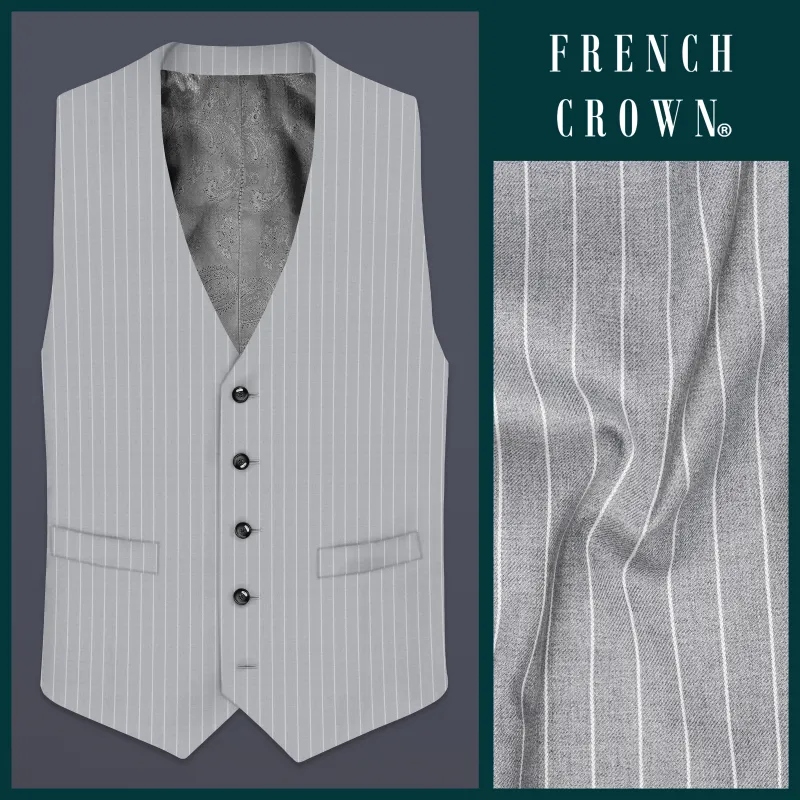 Mercury Gray Stripes Wool Rich Waistcoat made by French Crown
