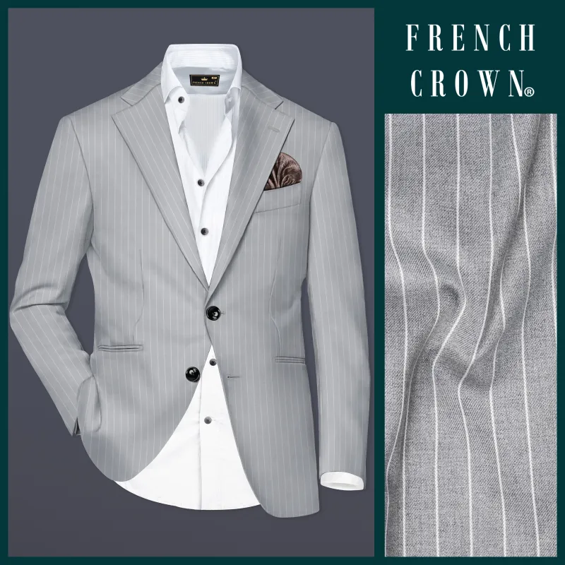 Mercury Gray Stripes Wool Rich Single Breasted Blazer sold by French Crown