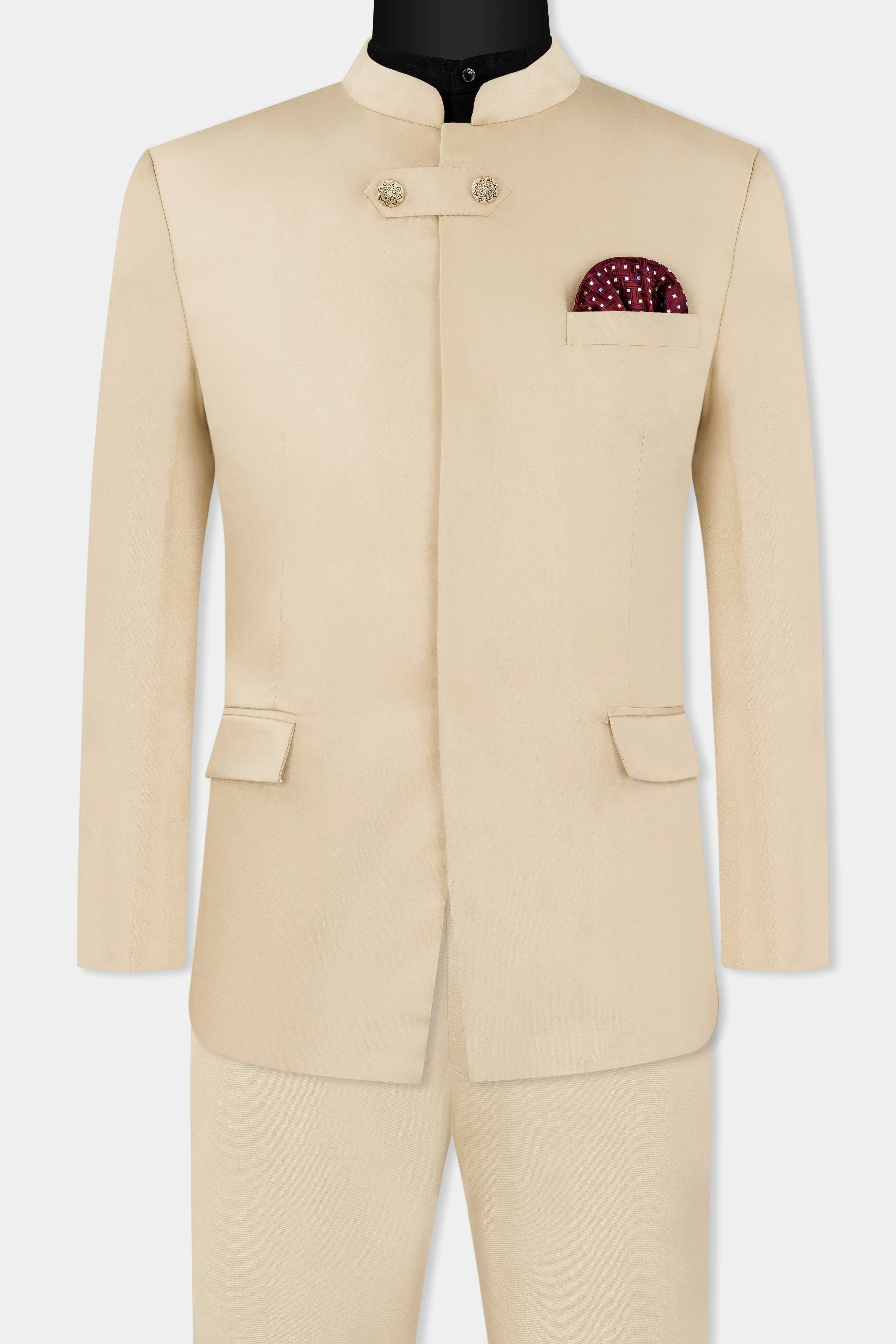 Ivory Cream Wool Rich Bandhgala Designer Suit sold by French Crown product image thumbnail 4