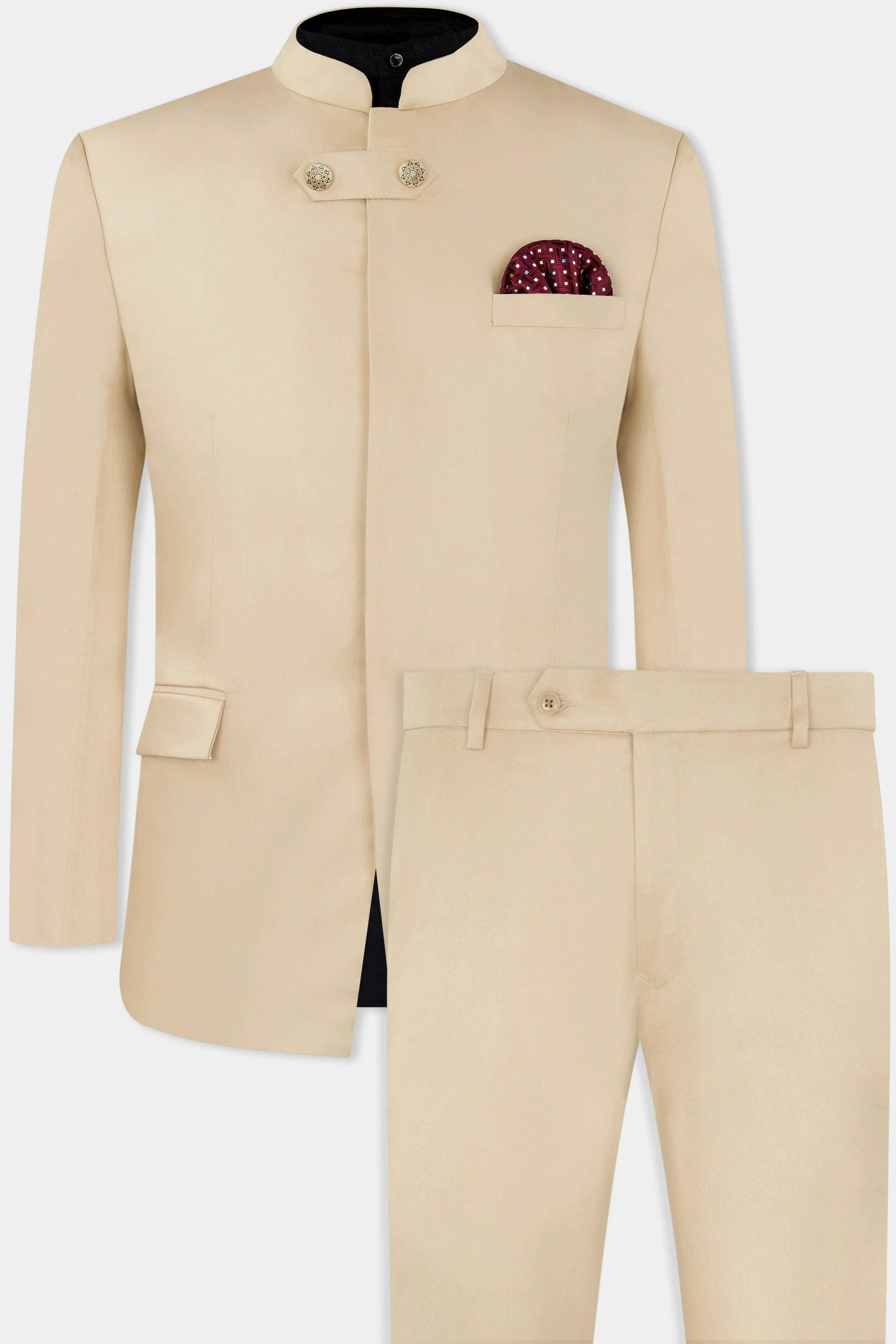 Ivory Cream Wool Rich Bandhgala Designer Suit sold by French Crown product image thumbnail 2