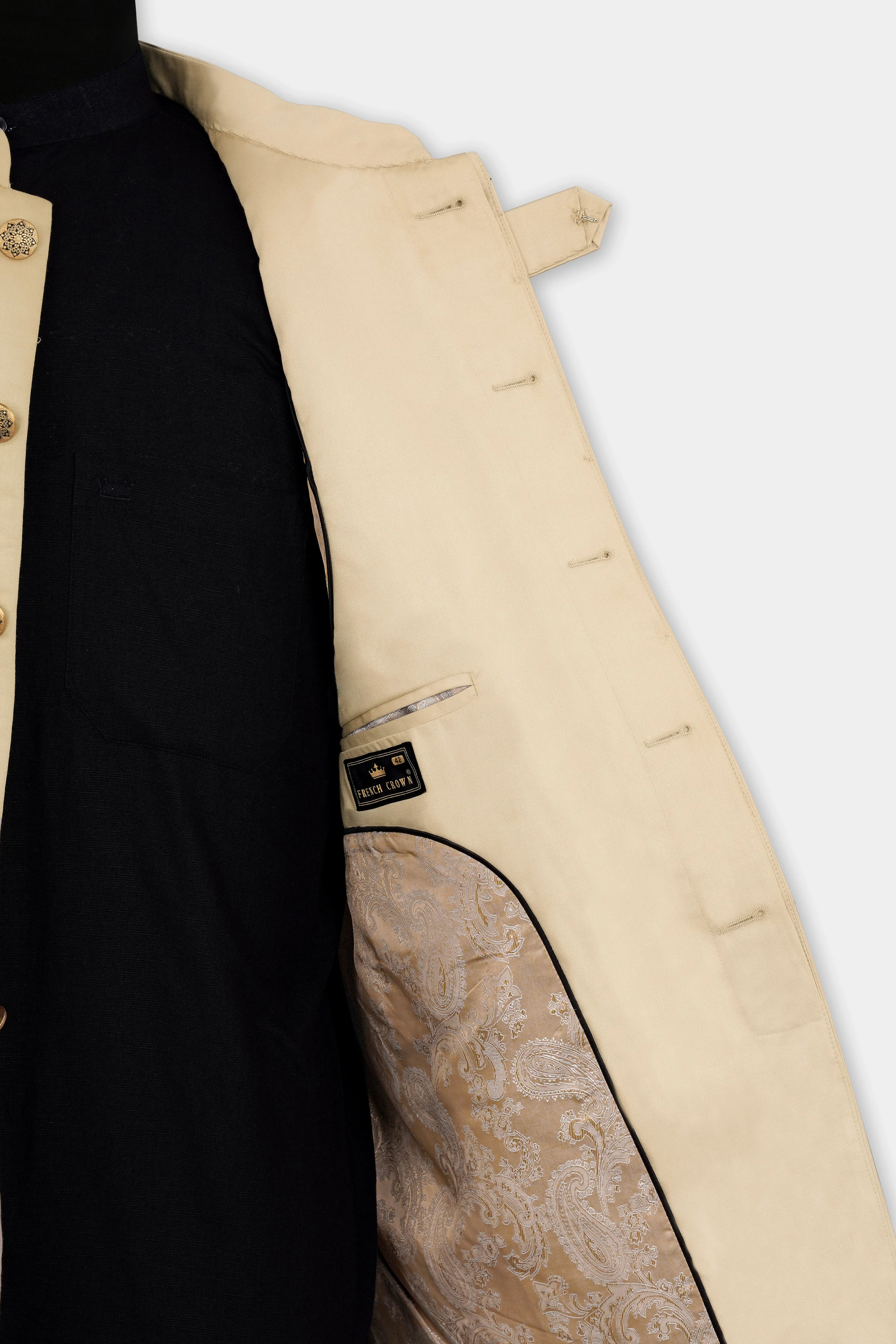 Ivory Cream Wool Rich Bandhgala Designer Suit sold by French Crown product image thumbnail 5