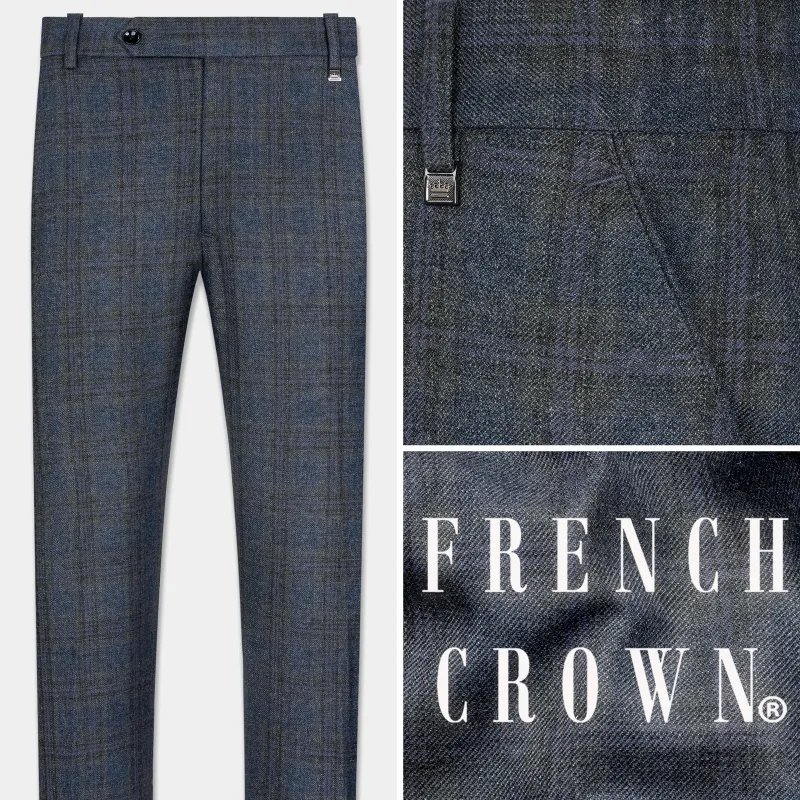 Ebony Clay Blue and Gravel Gray Plaid Tweed Pant sold by French Crown