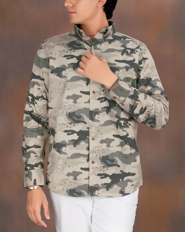 Swirl Brown with Baltic Gray Camouflage Printed Royal Oxford Shirt sold by French Crown