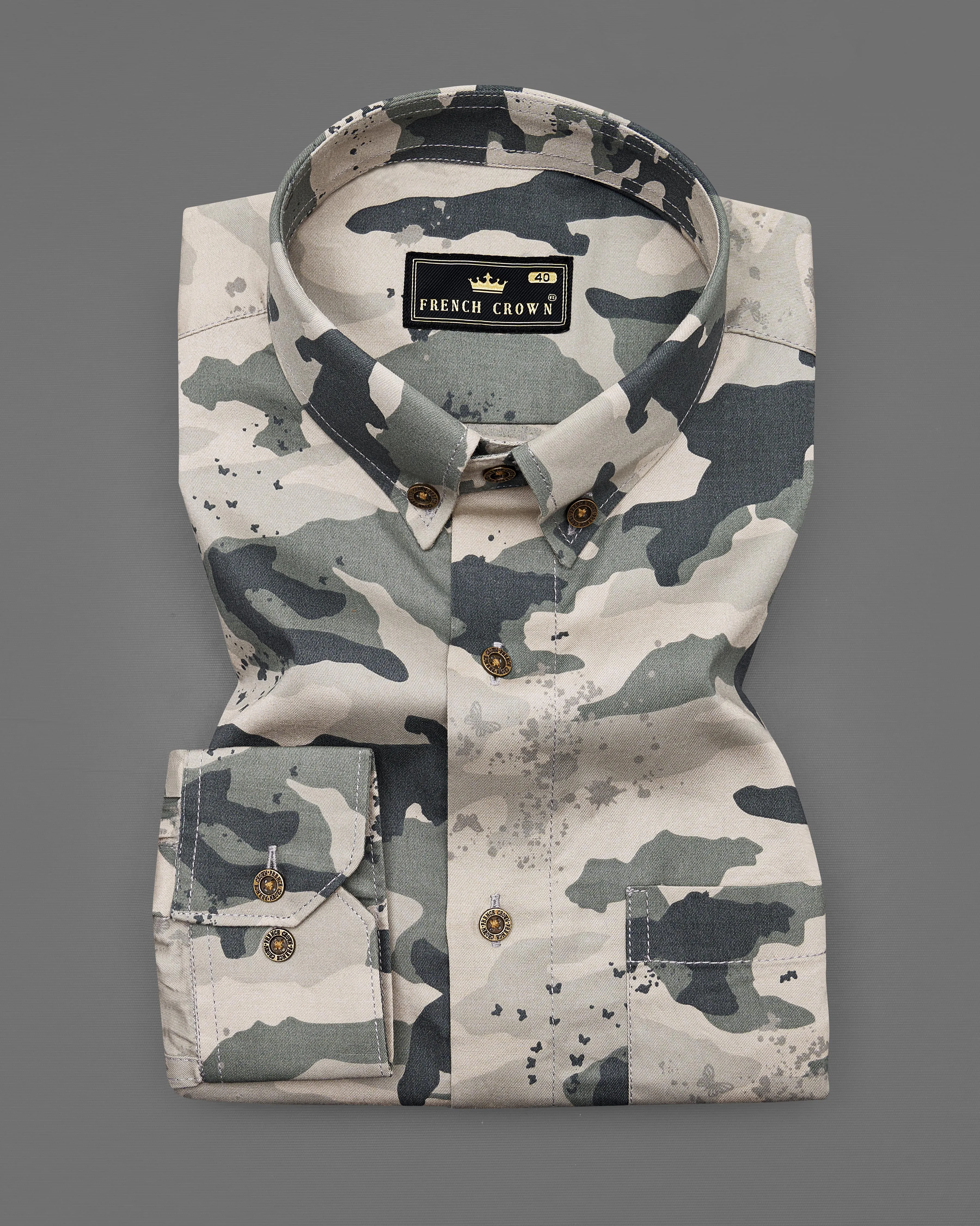 Swirl Brown with Baltic Gray Camouflage Printed Royal Oxford Shirt sold by French Crown product image thumbnail 5