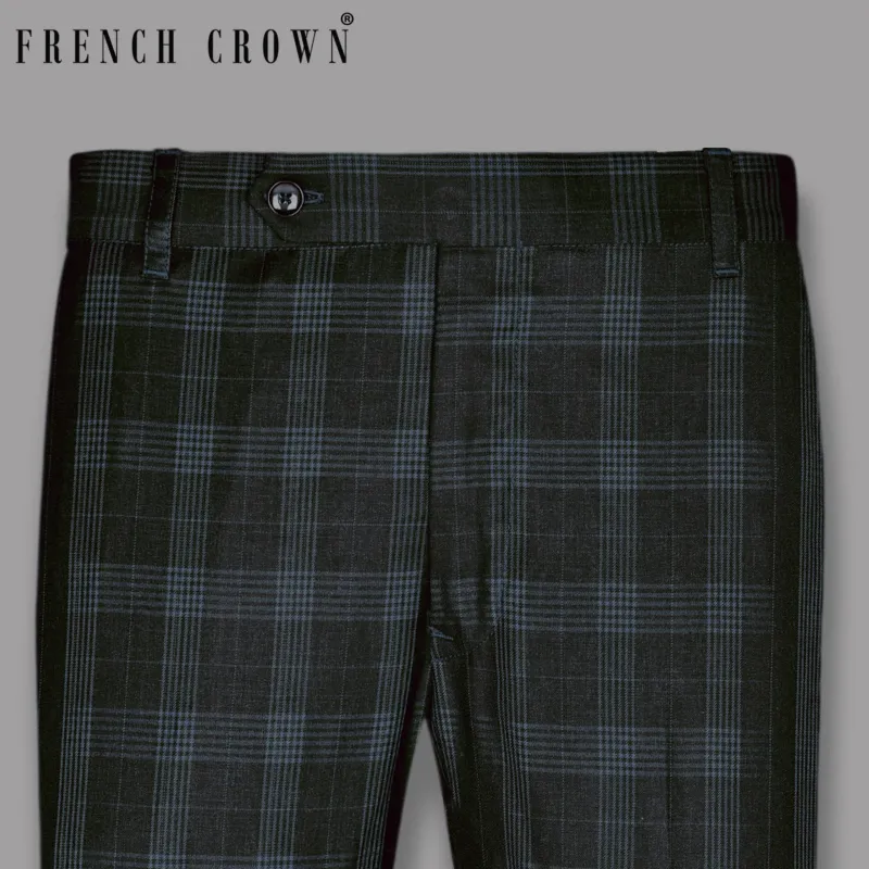 Charcoal Prince of Wales Checked Wool Blend Pant sold by French Crown