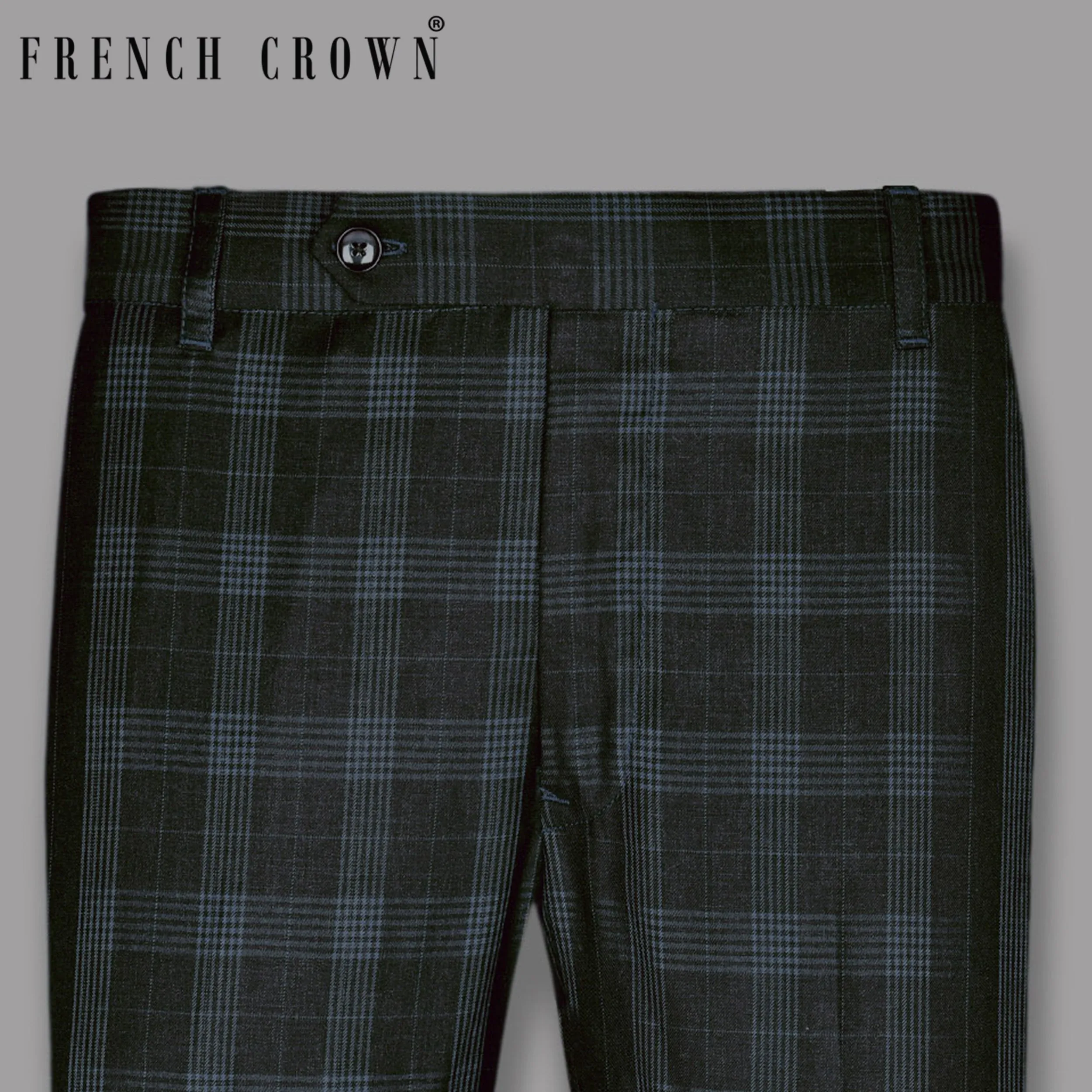 Charcoal Prince of Wales Checked Wool Blend Pant sold by French Crown