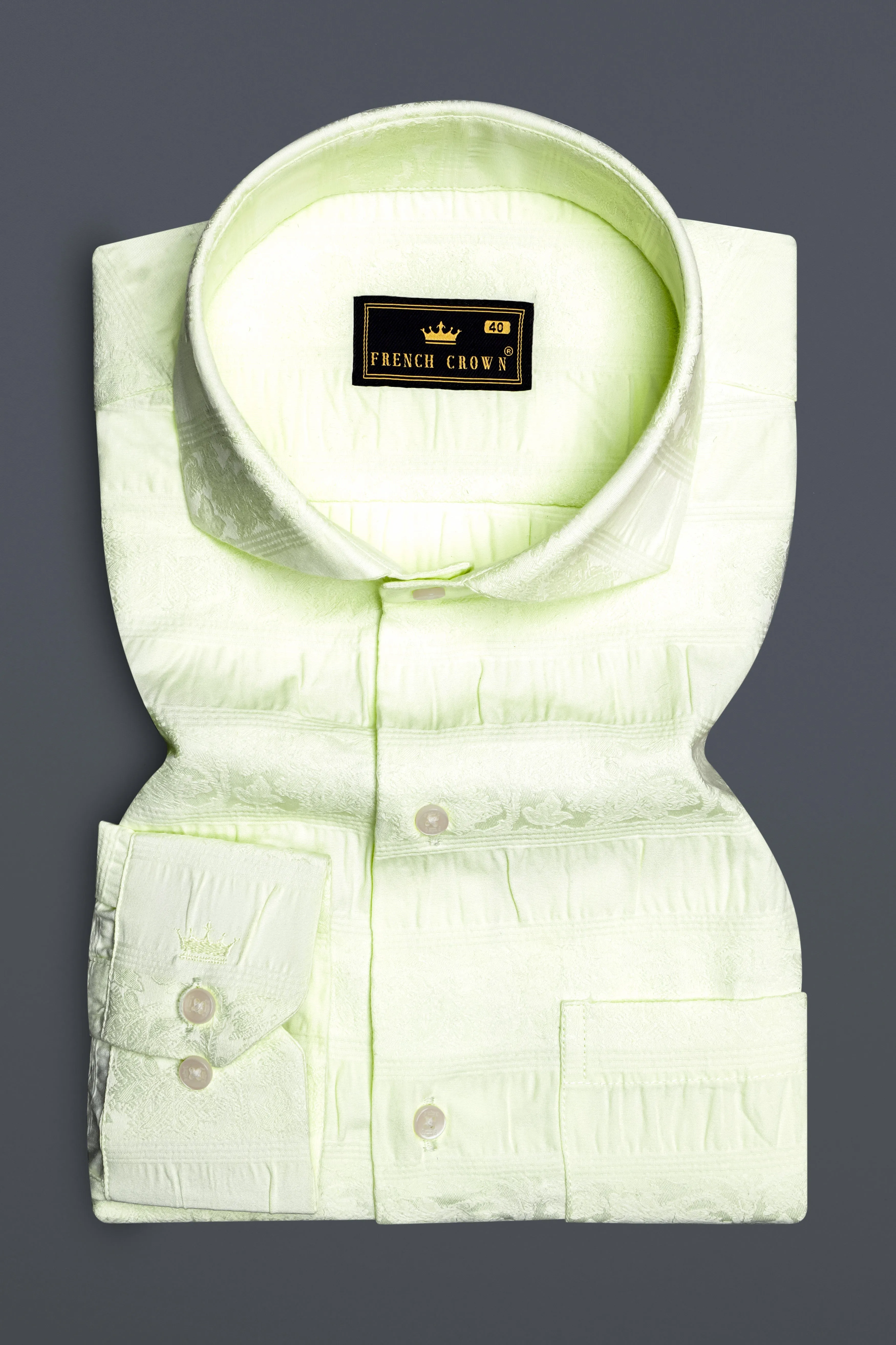 Pistachio-Beryl Green Jacquard Textured Premium Cotton Dress Shirt sold by French Crown product image thumbnail 4