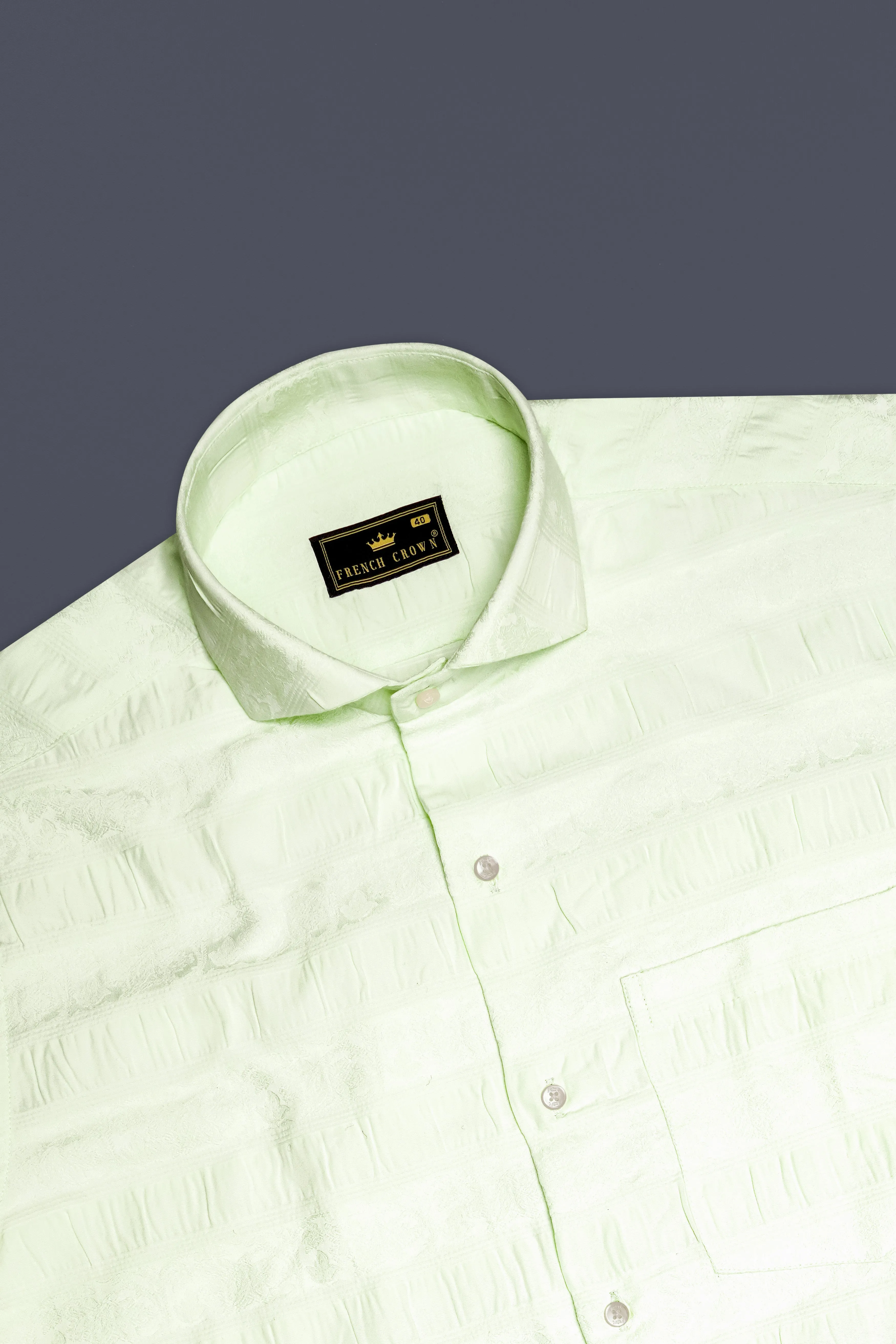 Pistachio-Beryl Green Jacquard Textured Premium Cotton Dress Shirt sold by French Crown product image thumbnail 5