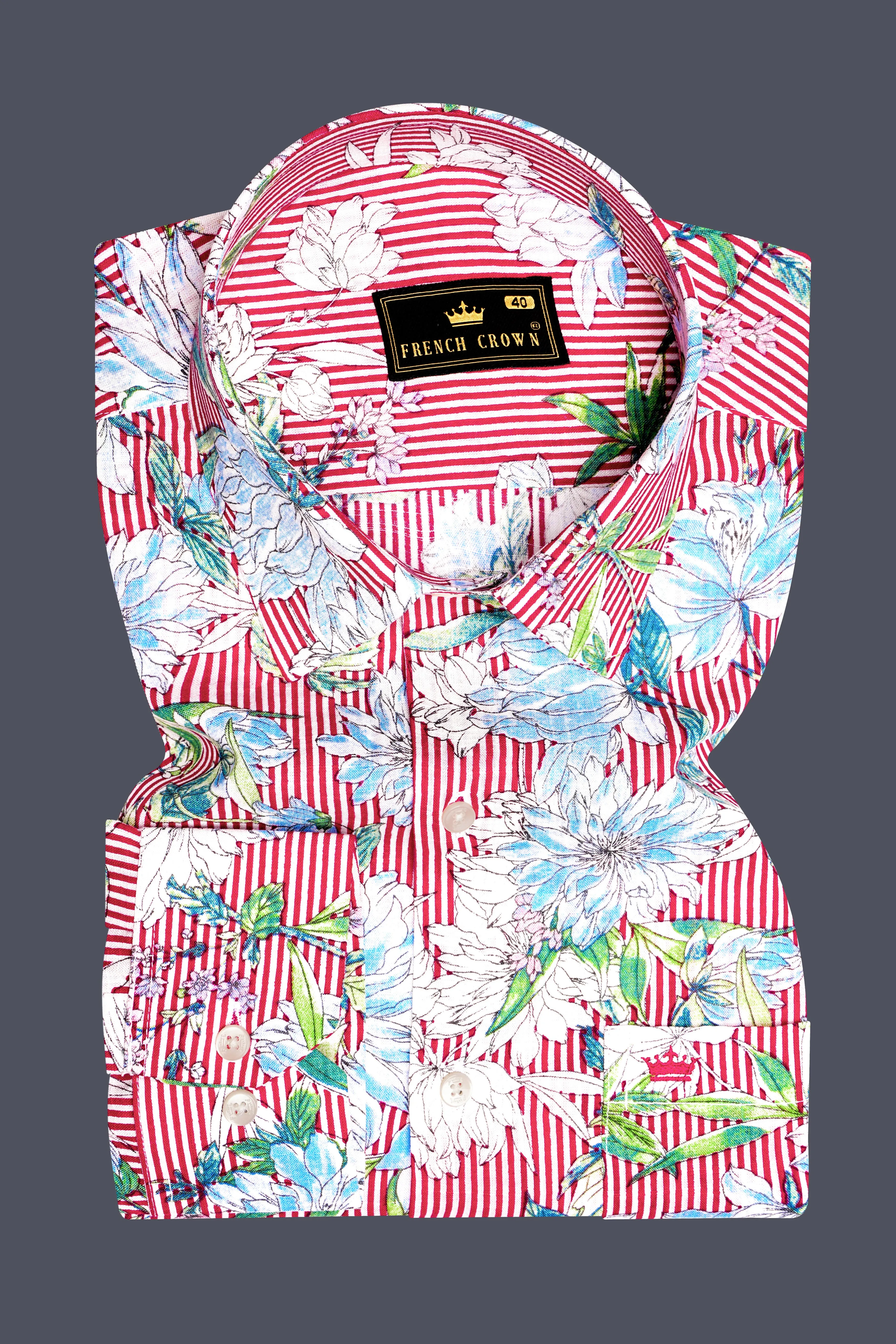 Scarlet Garden-Rudy Red and White Floral Printed Lightweight Premium Cotton Casual Shirt sold by French Crown product image thumbnail 2