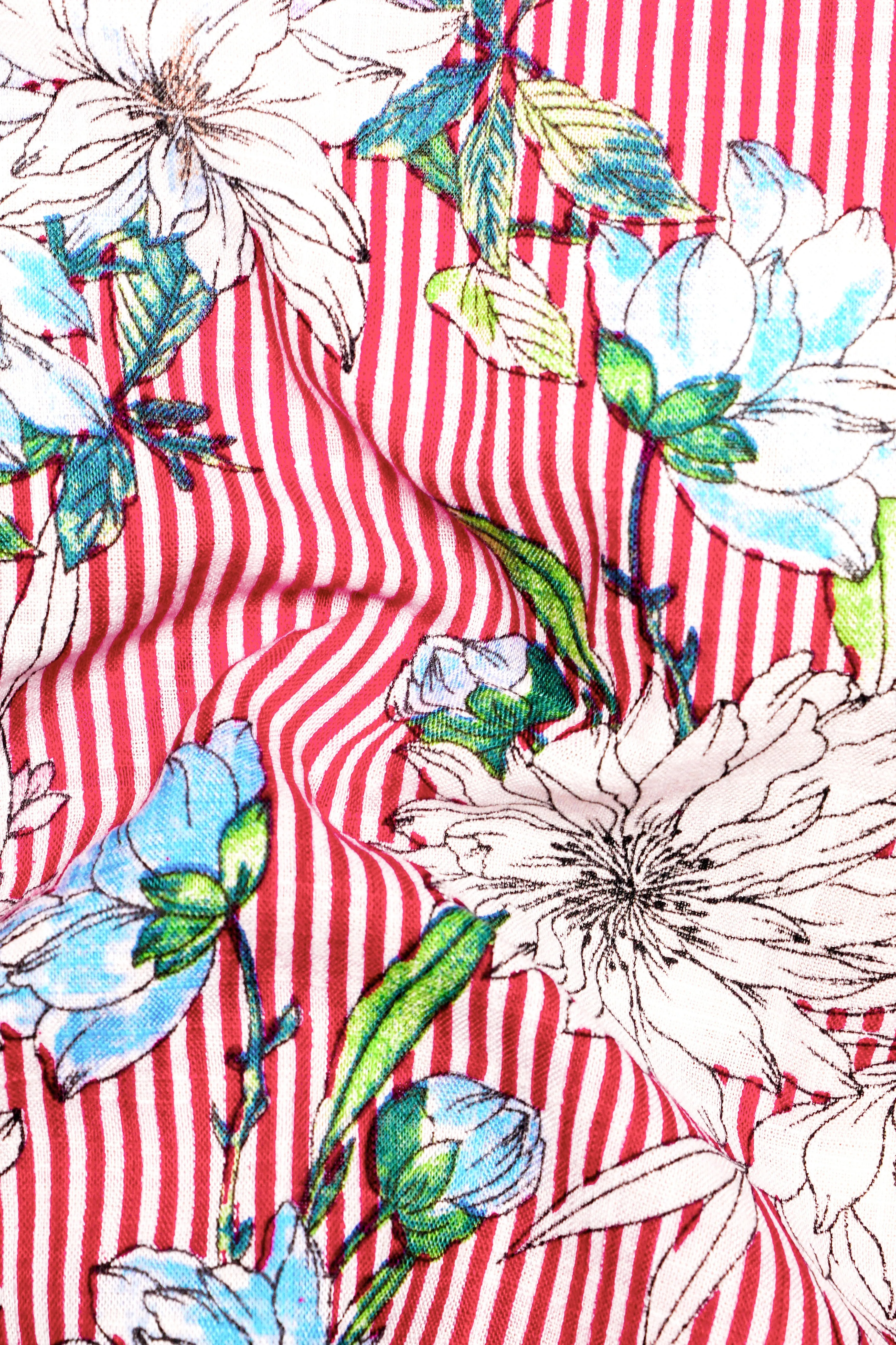 Scarlet Garden-Rudy Red and White Floral Printed Lightweight Premium Cotton Casual Shirt sold by French Crown product image thumbnail 3