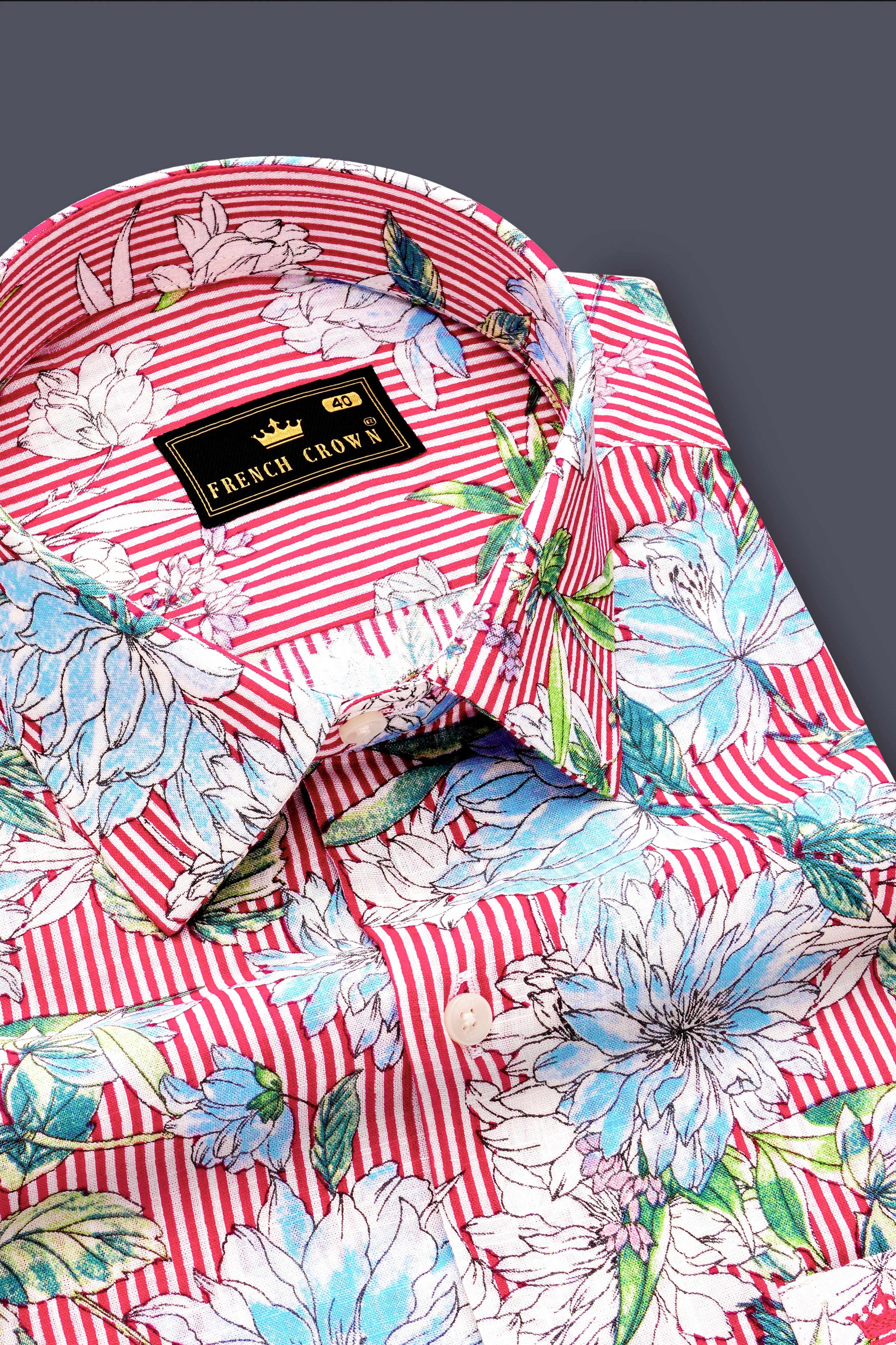 Scarlet Garden-Rudy Red and White Floral Printed Lightweight Premium Cotton Casual Shirt sold by French Crown product image thumbnail 4