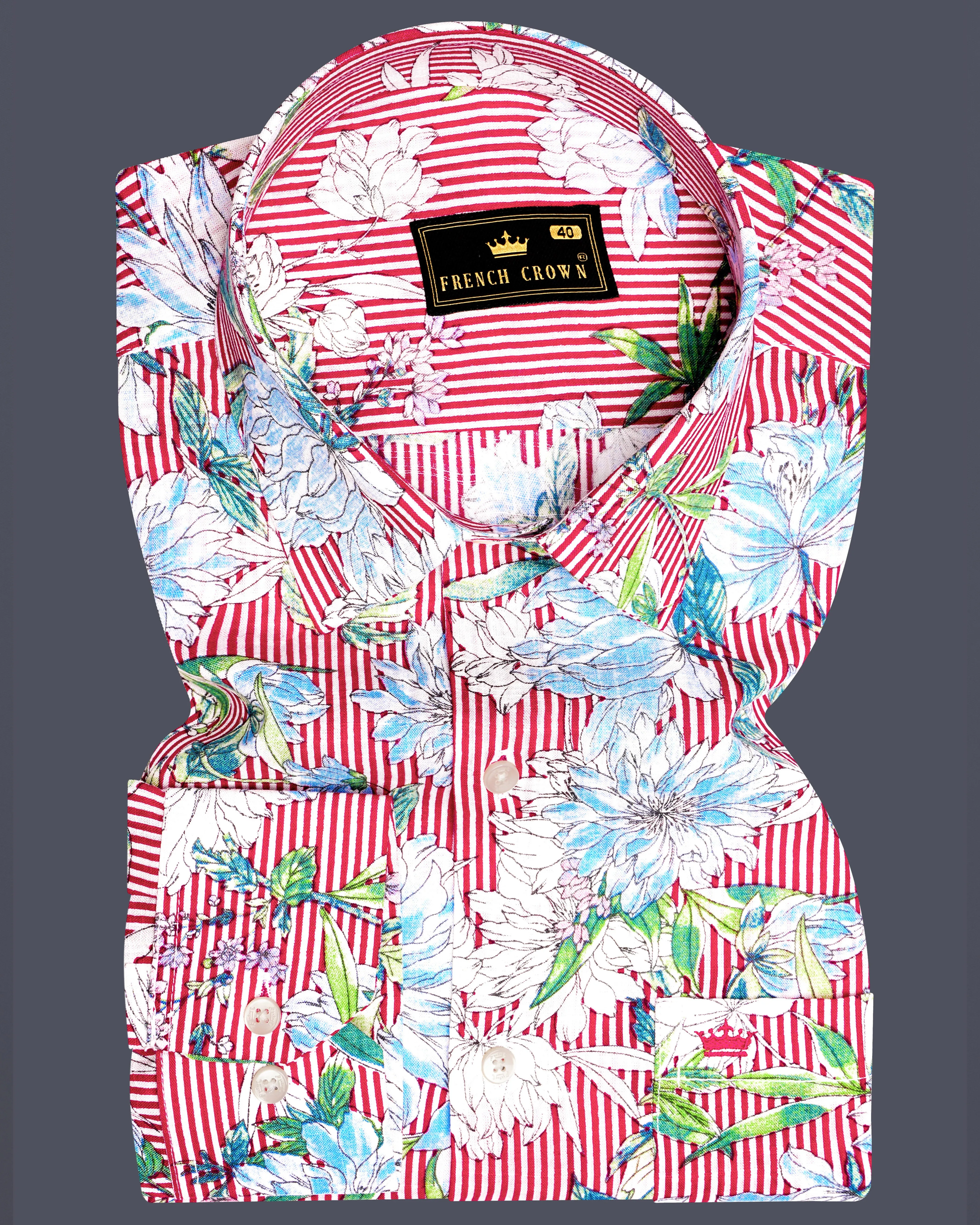 Scarlet Garden-Rudy Red and White Floral Printed Lightweight Premium Cotton Casual Shirt sold by French Crown