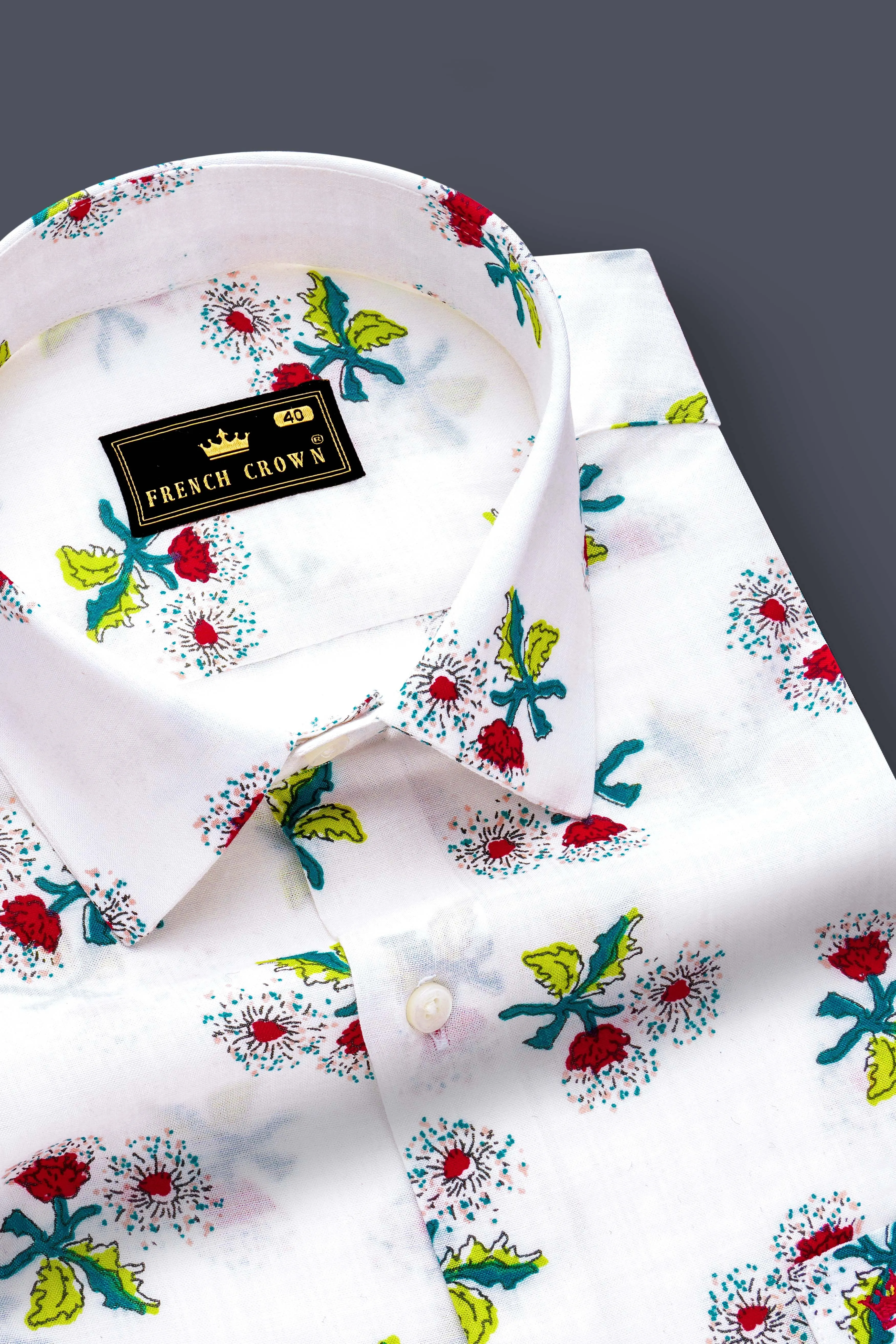 Petite Petals-Bright White Ditsy Printed Lightweight Premium Cotton Casual Shirt sold by French Crown product image thumbnail 4
