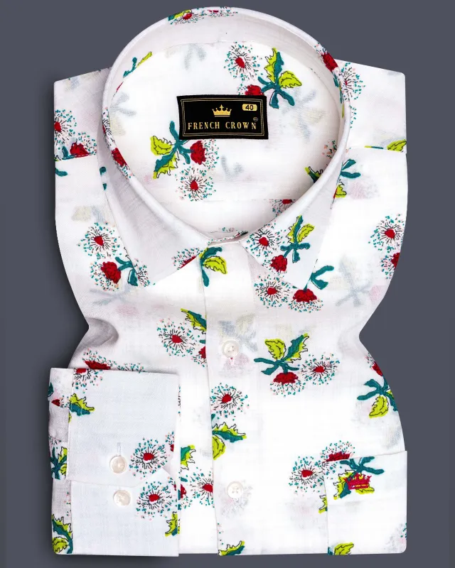 Petite Petals-Bright White Ditsy Printed Lightweight Premium Cotton Casual Shirt sold by French Crown