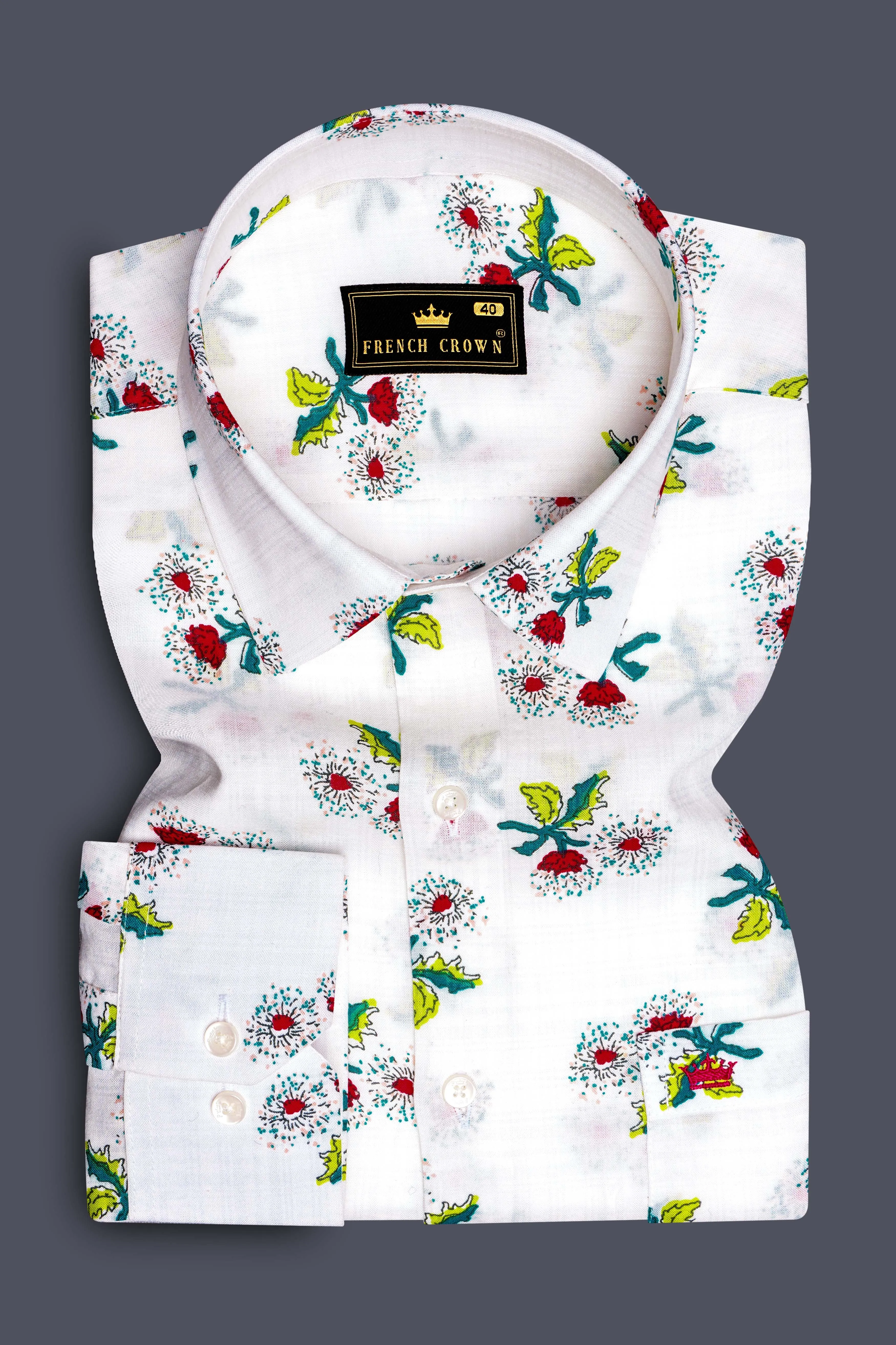 Petite Petals-Bright White Ditsy Printed Lightweight Premium Cotton Casual Shirt sold by French Crown product image thumbnail 2