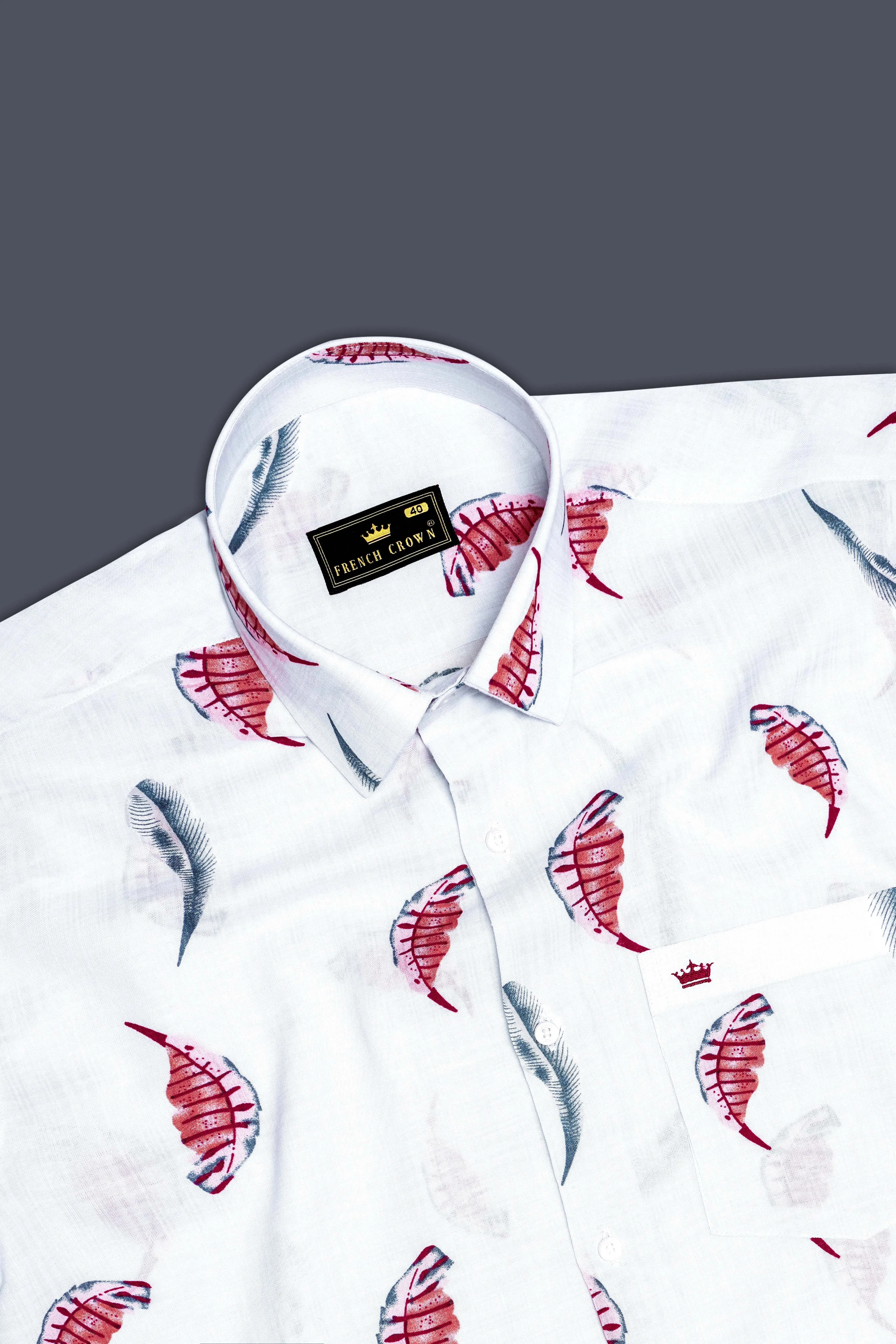 Alpine Leaf-Bright White Leaves Printed Lightweight Premium Cotton Casual Shirt sold by French Crown product image thumbnail 5