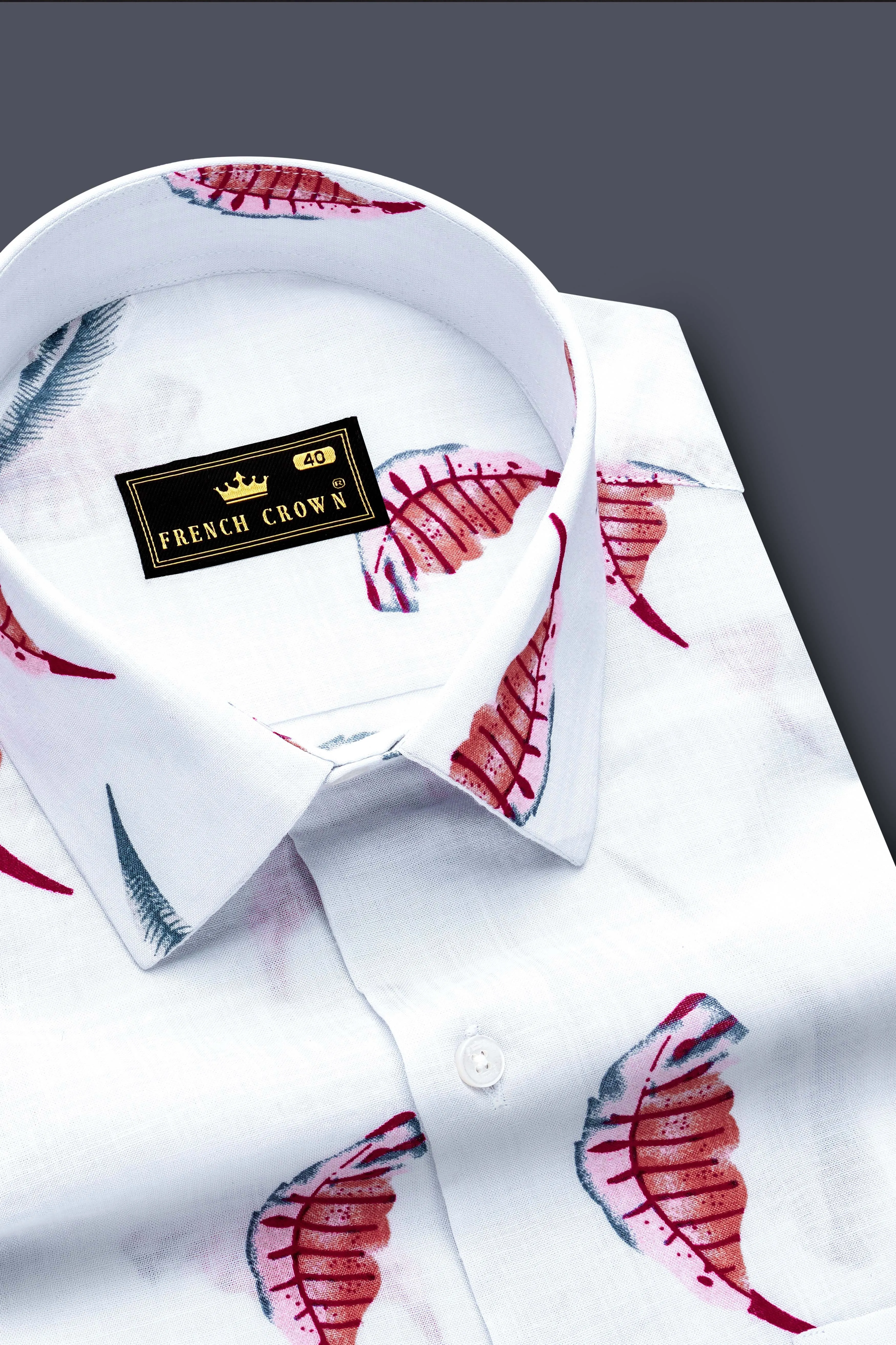 Alpine Leaf-Bright White Leaves Printed Lightweight Premium Cotton Casual Shirt sold by French Crown product image thumbnail 4