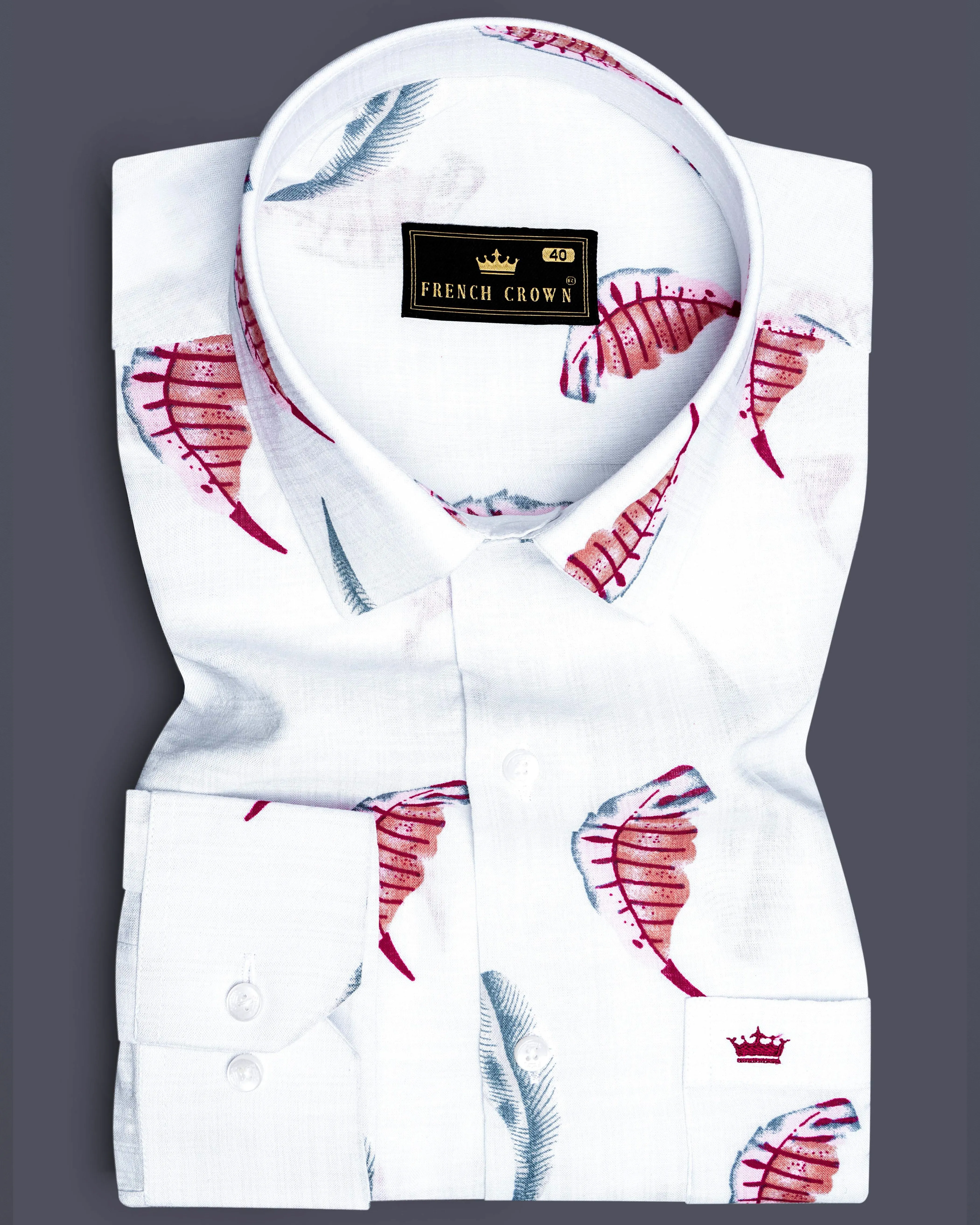 Alpine Leaf-Bright White Leaves Printed Lightweight Premium Cotton Casual Shirt sold by French Crown