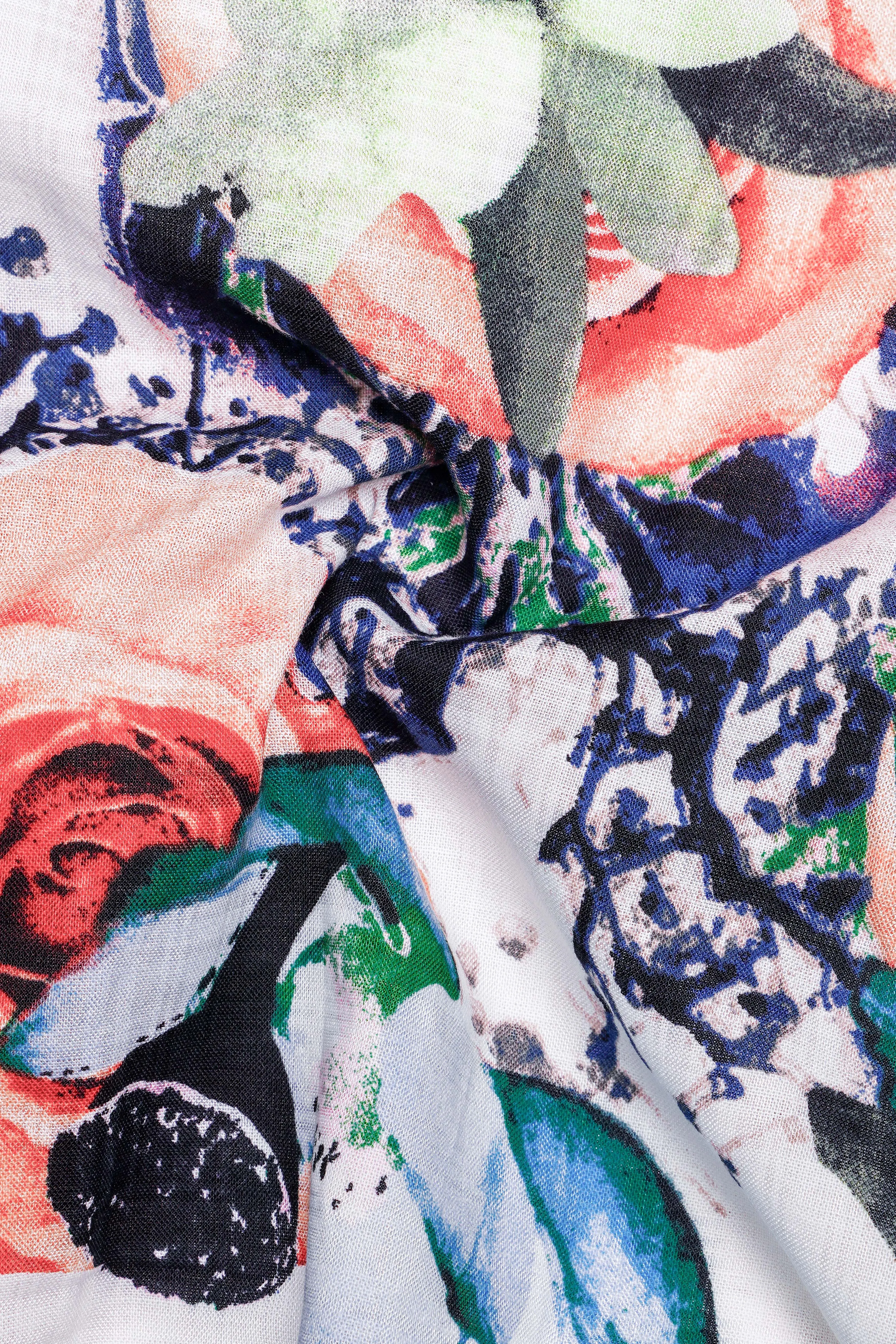 Rosé Whisper-Bright White with Tacao Peach Rose Printed Lightweight Premium Cotton Multicolor Casual Shirt sold by French Crown product image thumbnail 3