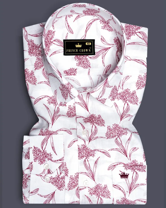 Crimson-Bright White with Cordovan Maroon Floral Printed Lightweight Premium Cotton Casual Shirt sold by French Crown