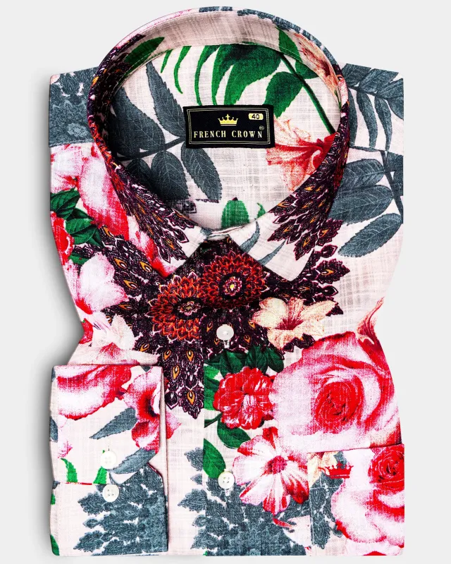 SunLush-Eggshell Cream Tropical Printed Lightweight Premium Cotton Multicolor Casual Shirt sold by French Crown