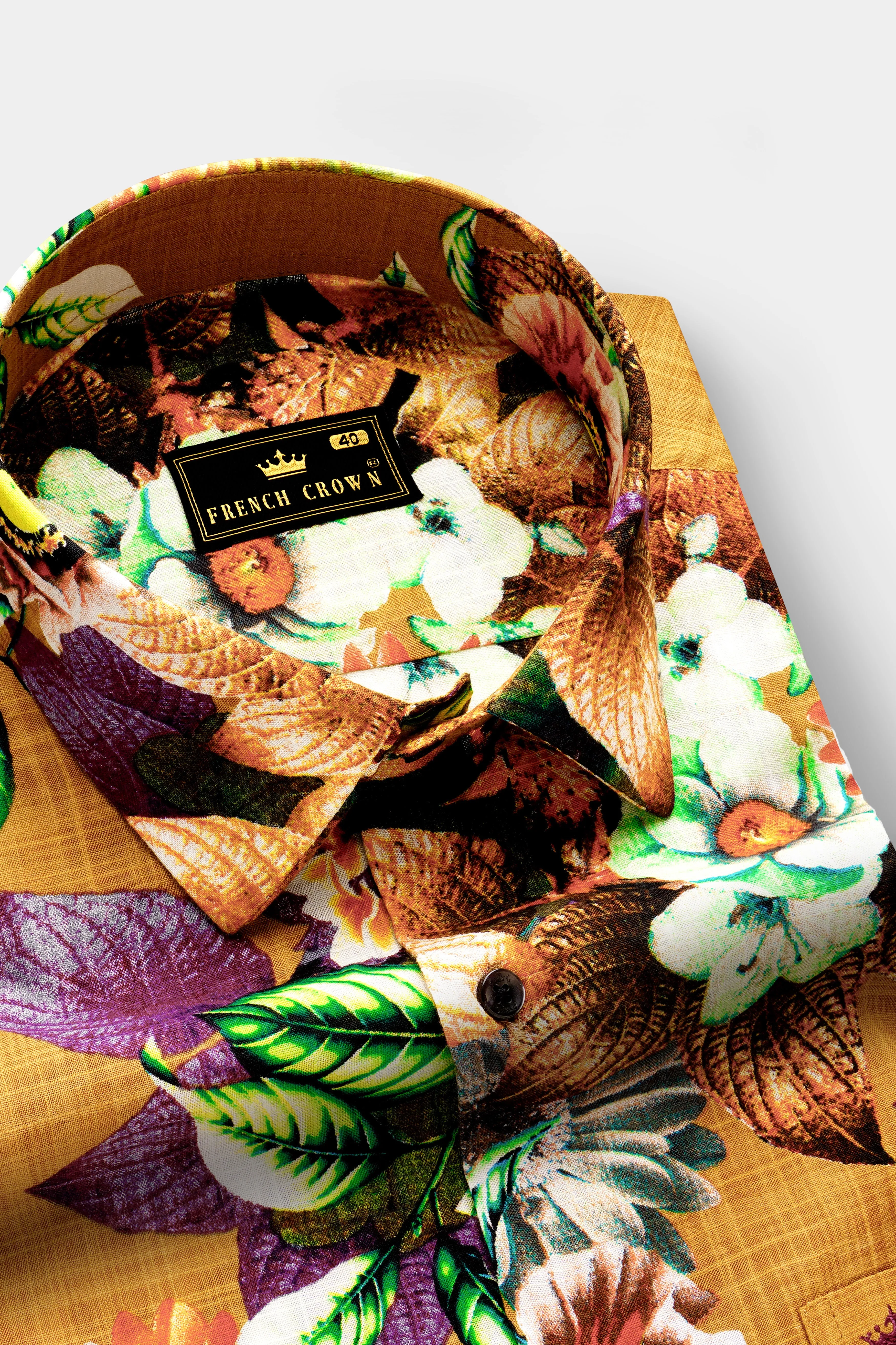 RusticPetal-Tussock Brown Floral Printed Lightweight Premium Cotton Multicolor Casual Shirt sold by French Crown product image thumbnail 4