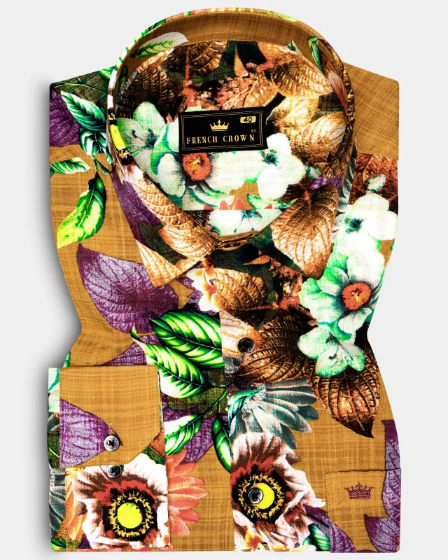 RusticPetal-Tussock Brown Floral Printed Lightweight Premium Cotton Multicolor Casual Shirt sold by French Crown
