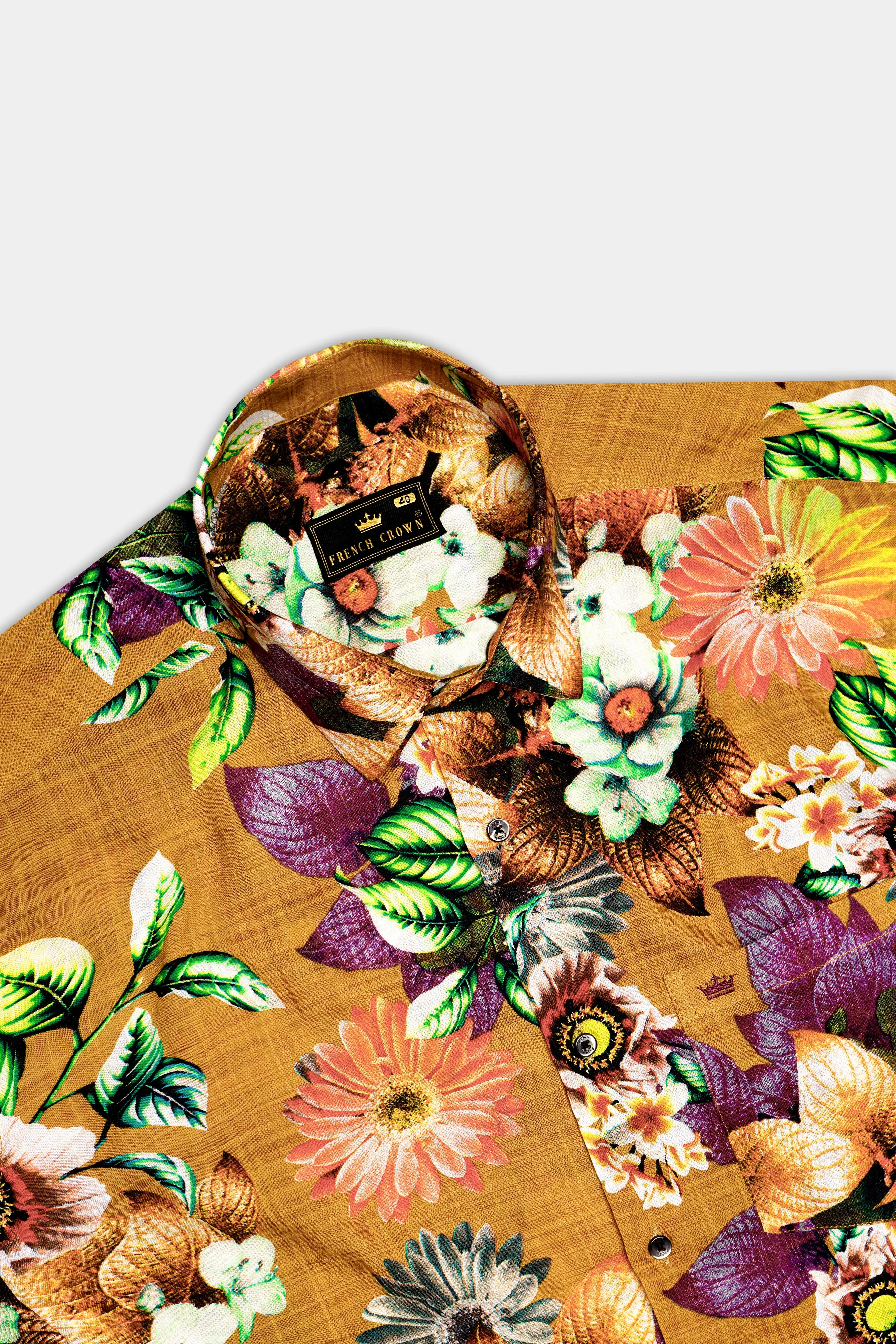 RusticPetal-Tussock Brown Floral Printed Lightweight Premium Cotton Multicolor Casual Shirt sold by French Crown product image thumbnail 5