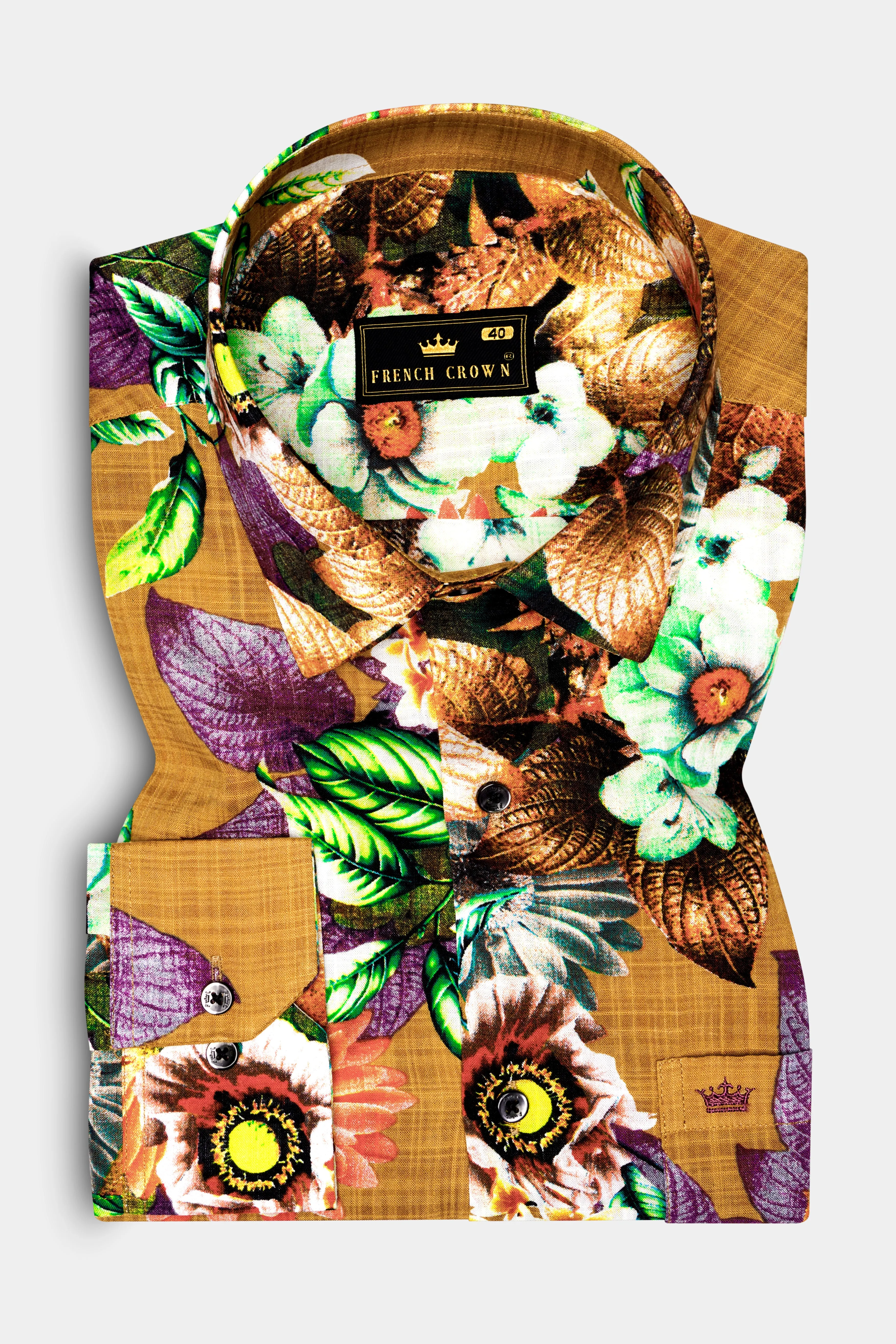 RusticPetal-Tussock Brown Floral Printed Lightweight Premium Cotton Multicolor Casual Shirt sold by French Crown product image thumbnail 2