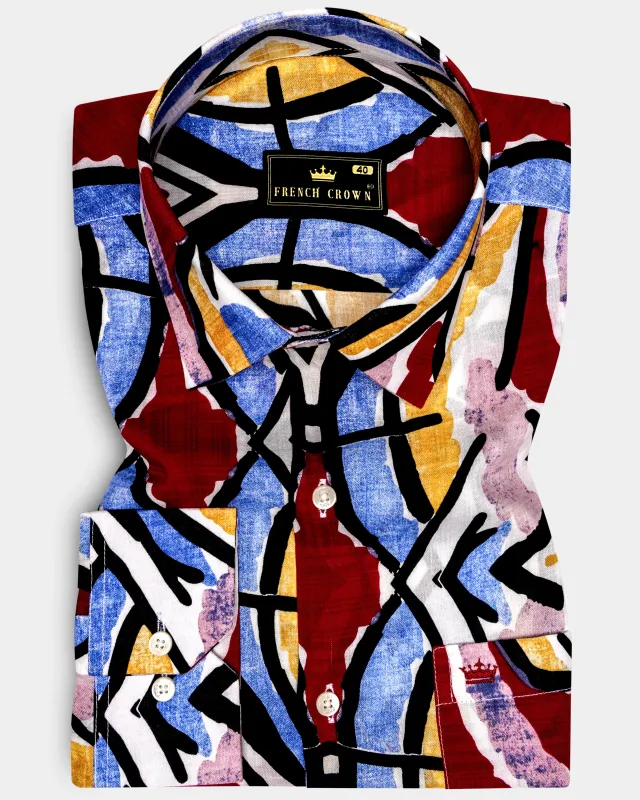 MosaicEarth-Neptune Blue and Pavlova Brown Multicolor Abstract Printed Lightweight Premium Cotton Casual Shirt sold by French Crown