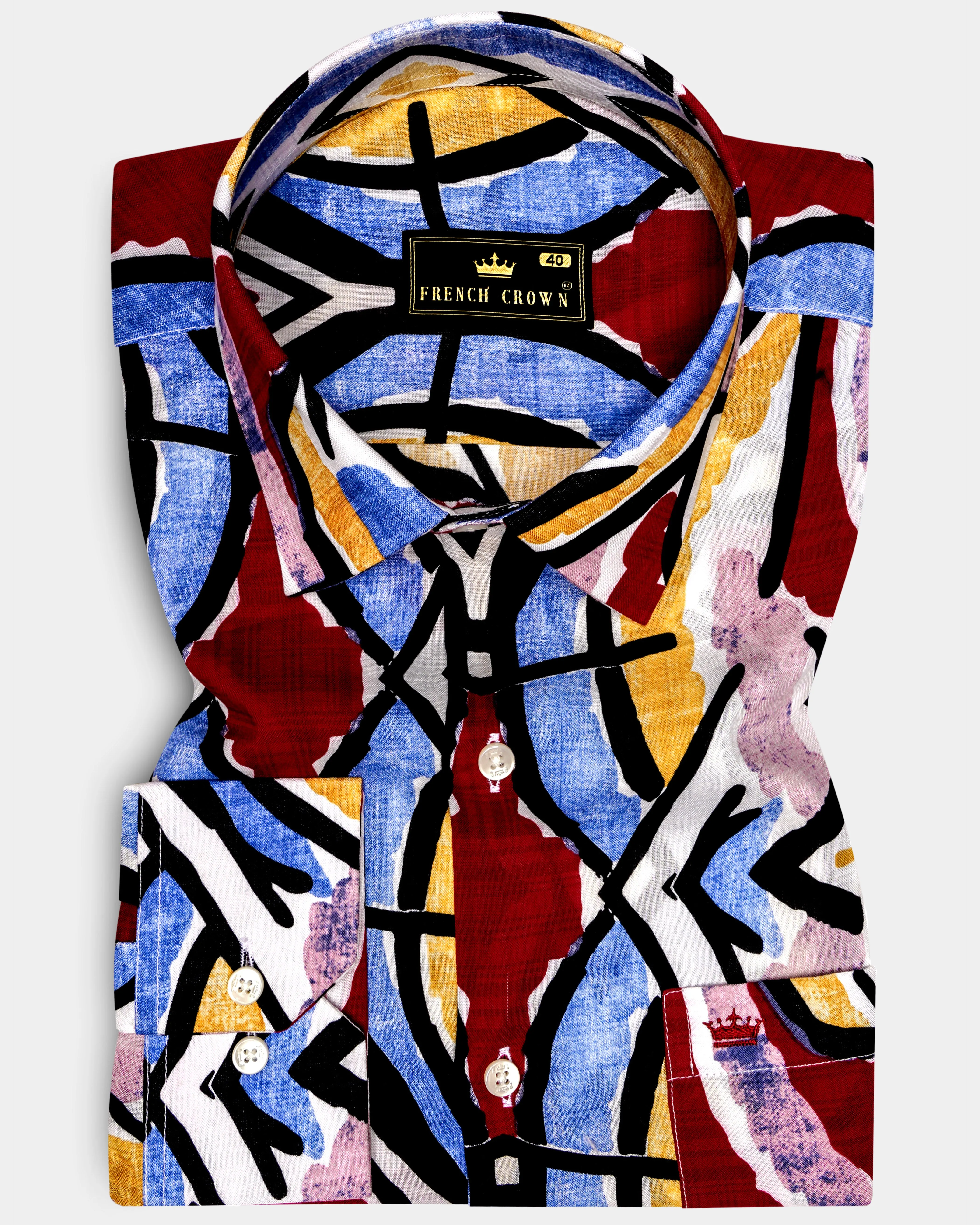 MosaicEarth-Neptune Blue and Pavlova Brown Multicolor Abstract Printed Lightweight Premium Cotton Casual Shirt sold by French Crown