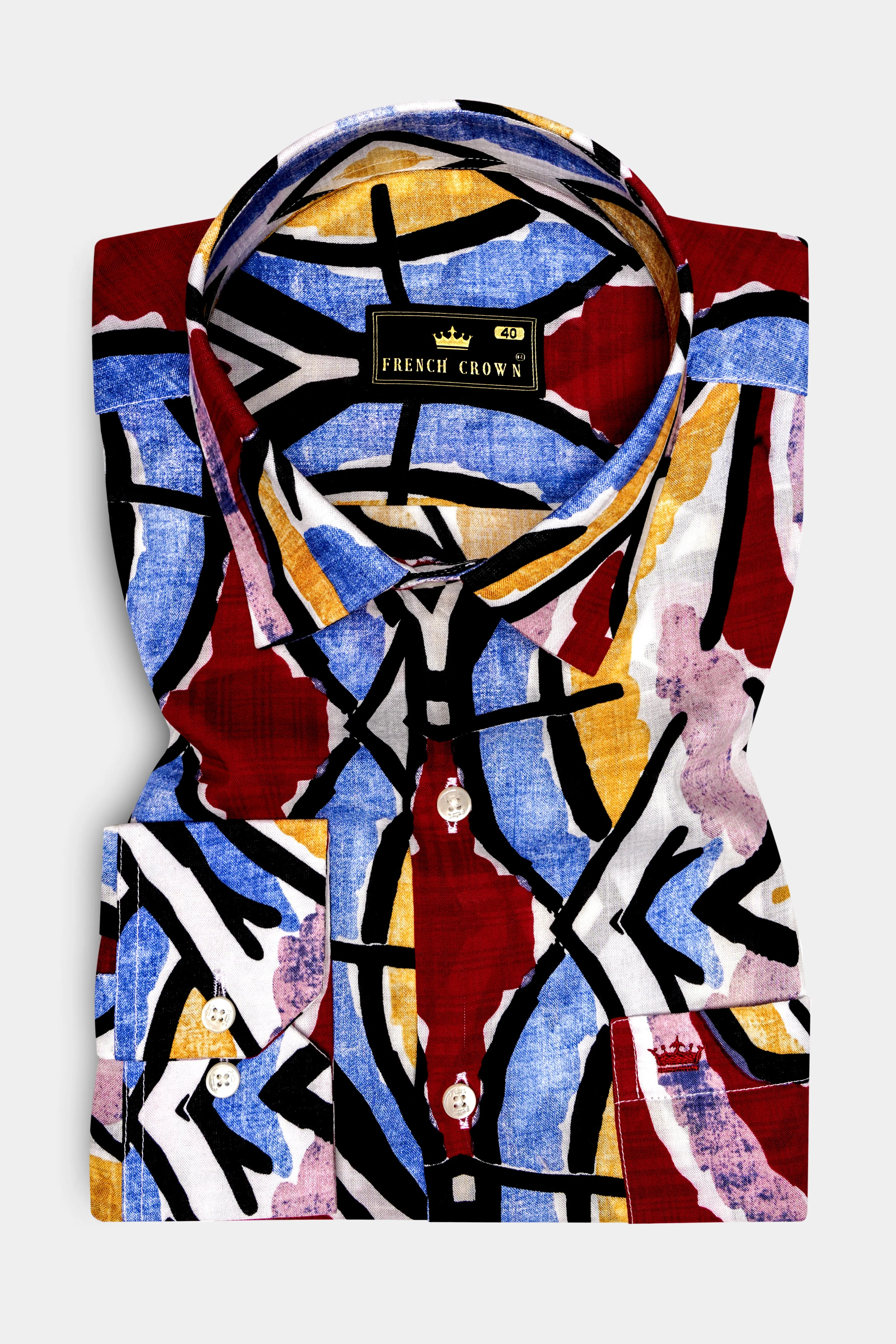 MosaicEarth-Neptune Blue and Pavlova Brown Multicolor Abstract Printed Lightweight Premium Cotton Casual Shirt sold by French Crown product image thumbnail 2