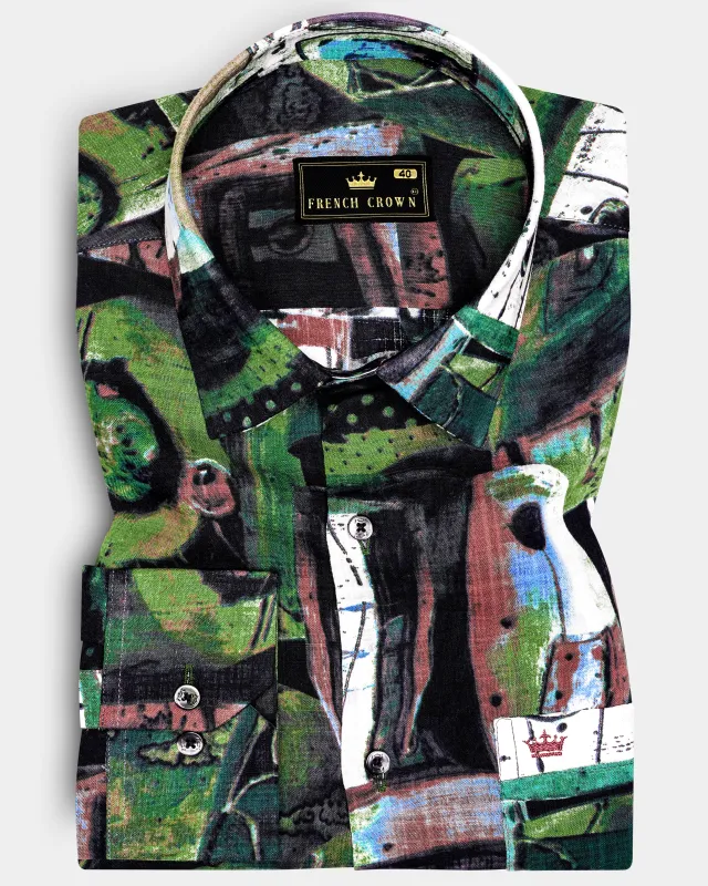 EarthTone-Moss Green and Clay Brown Abstract Printed Lightweight Premium Cotton Multicolor Casual Shirt sold by French Crown