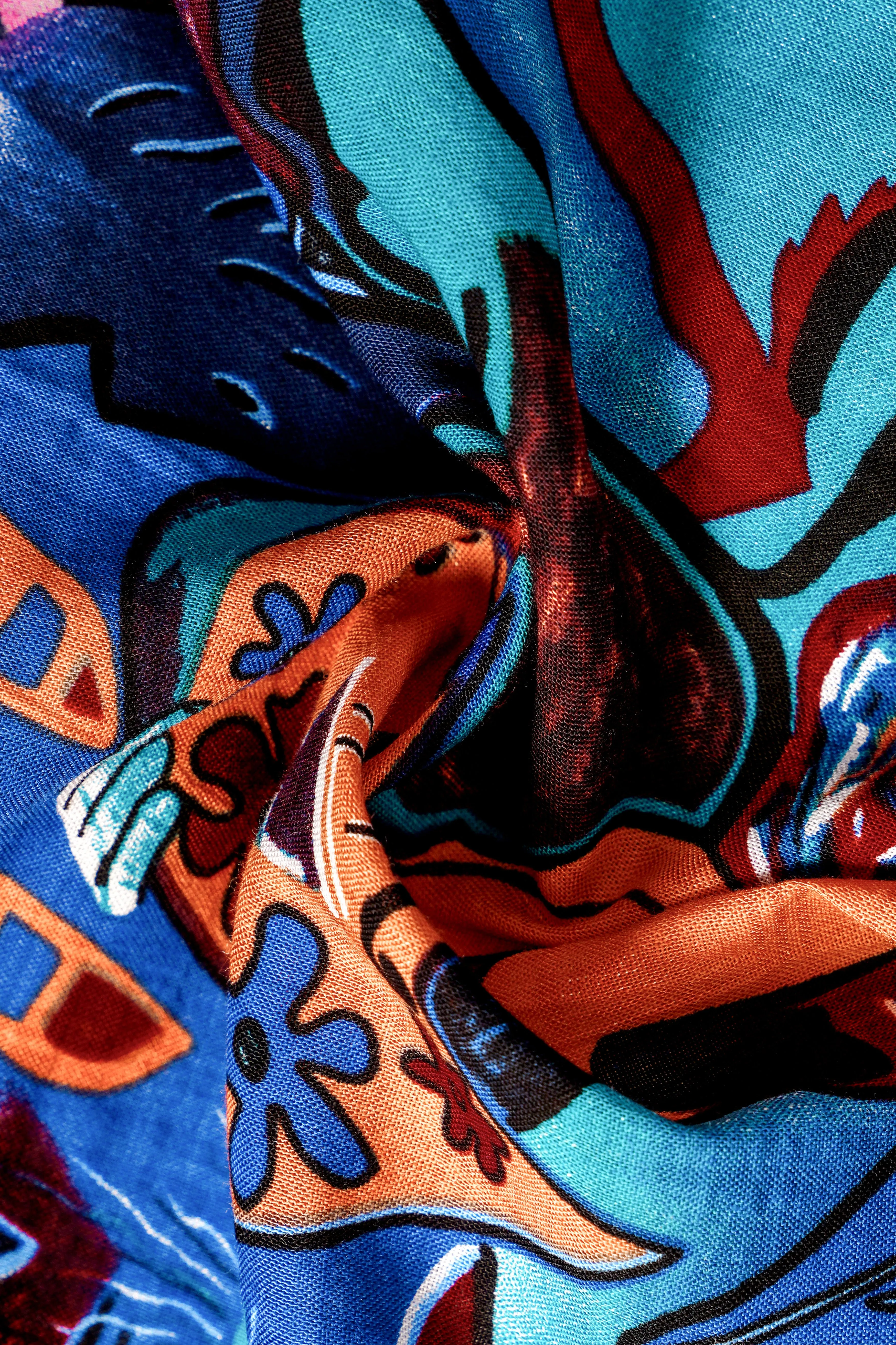 BlueEclipse-Cyan Blue Multicolor Abstract Printed Lightweight Premium Cotton Casual Shirts sold by French Crown product image thumbnail 3