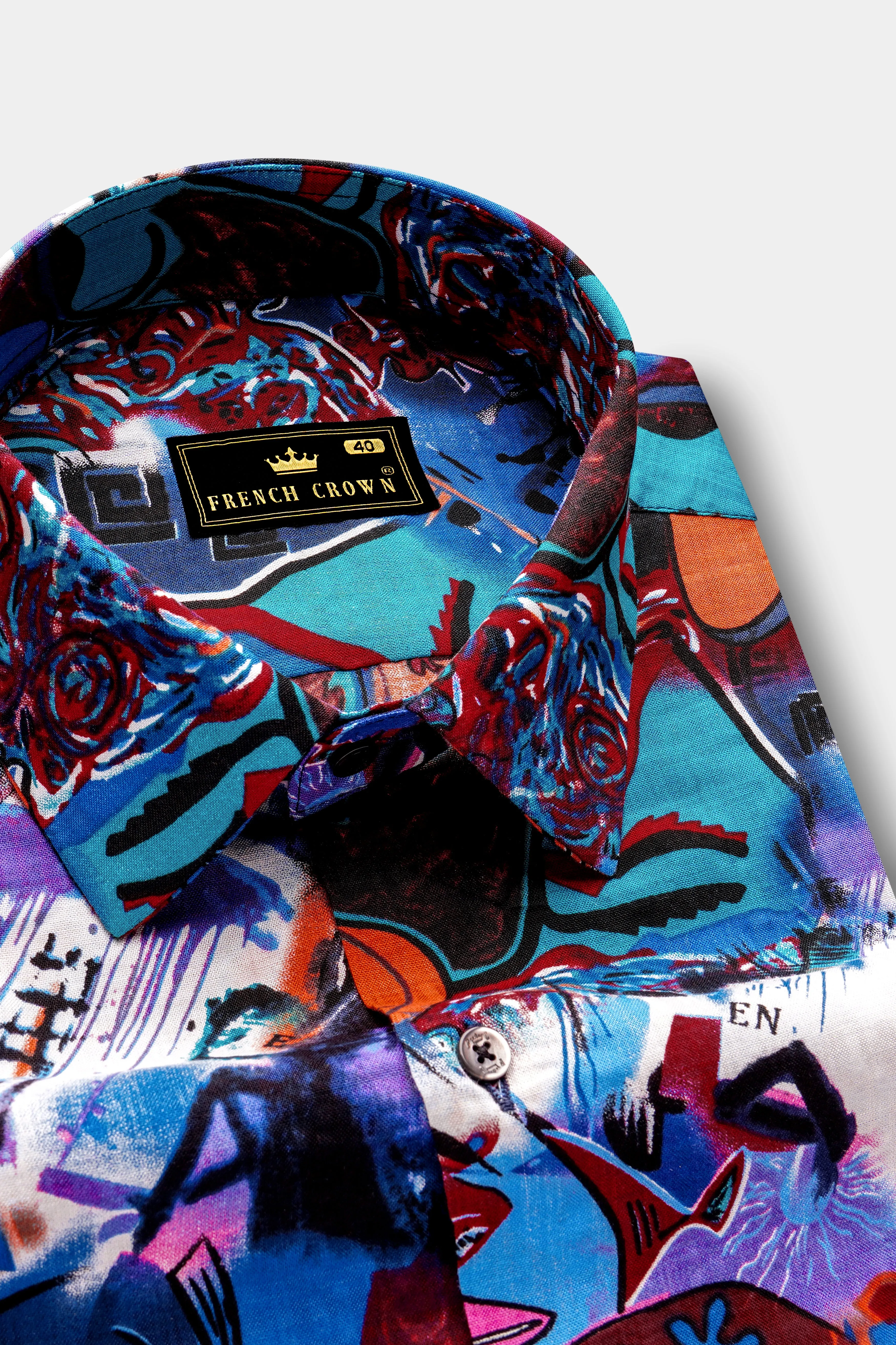 BlueEclipse-Cyan Blue Multicolor Abstract Printed Lightweight Premium Cotton Casual Shirts sold by French Crown product image thumbnail 4