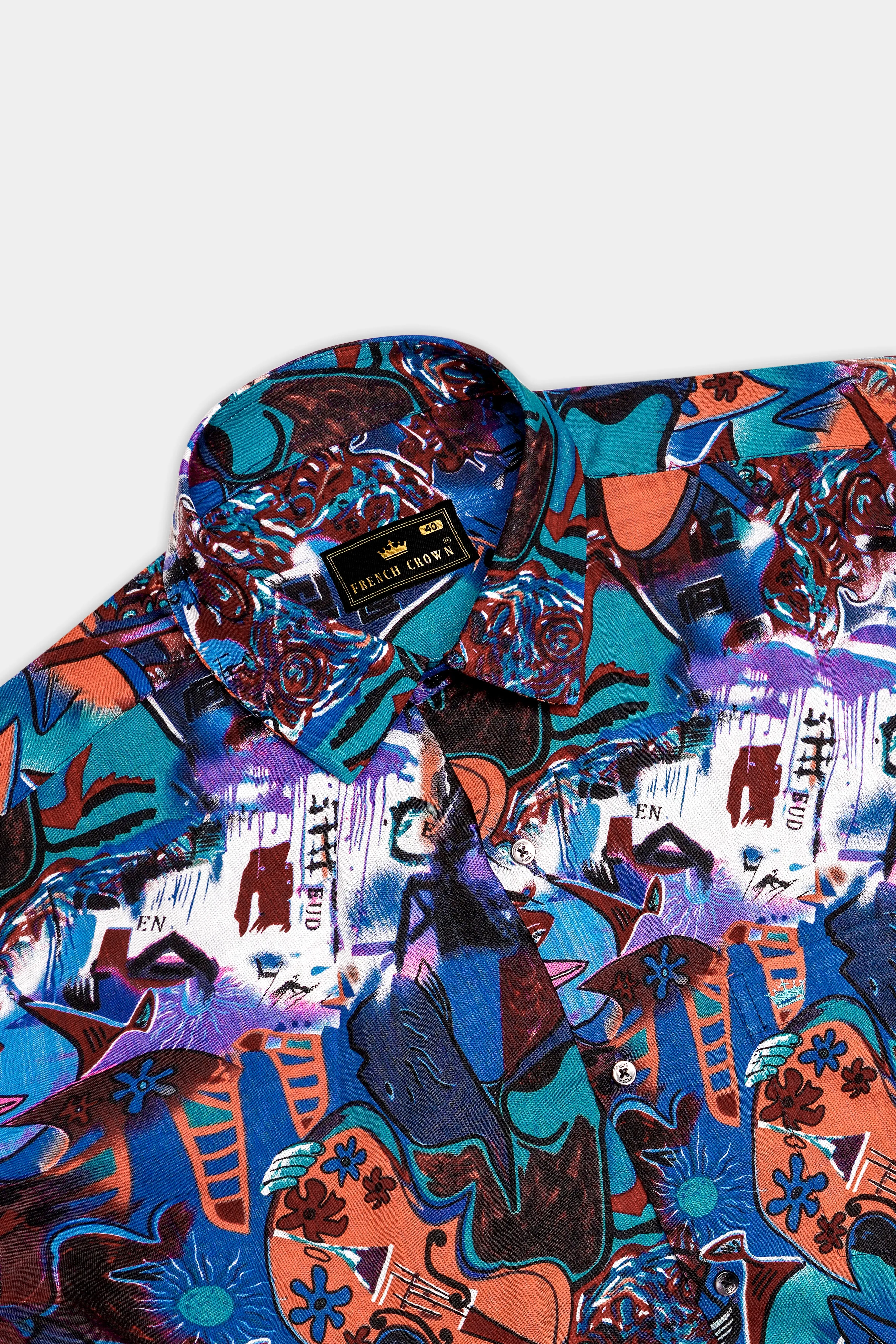 BlueEclipse-Cyan Blue Multicolor Abstract Printed Lightweight Premium Cotton Casual Shirts sold by French Crown product image thumbnail 5