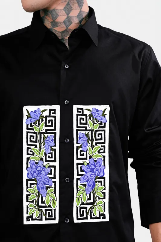 Jade Black Patchwork Subtle Sheen Super Soft Premium Cotton Designer Shirt sold by French Crown