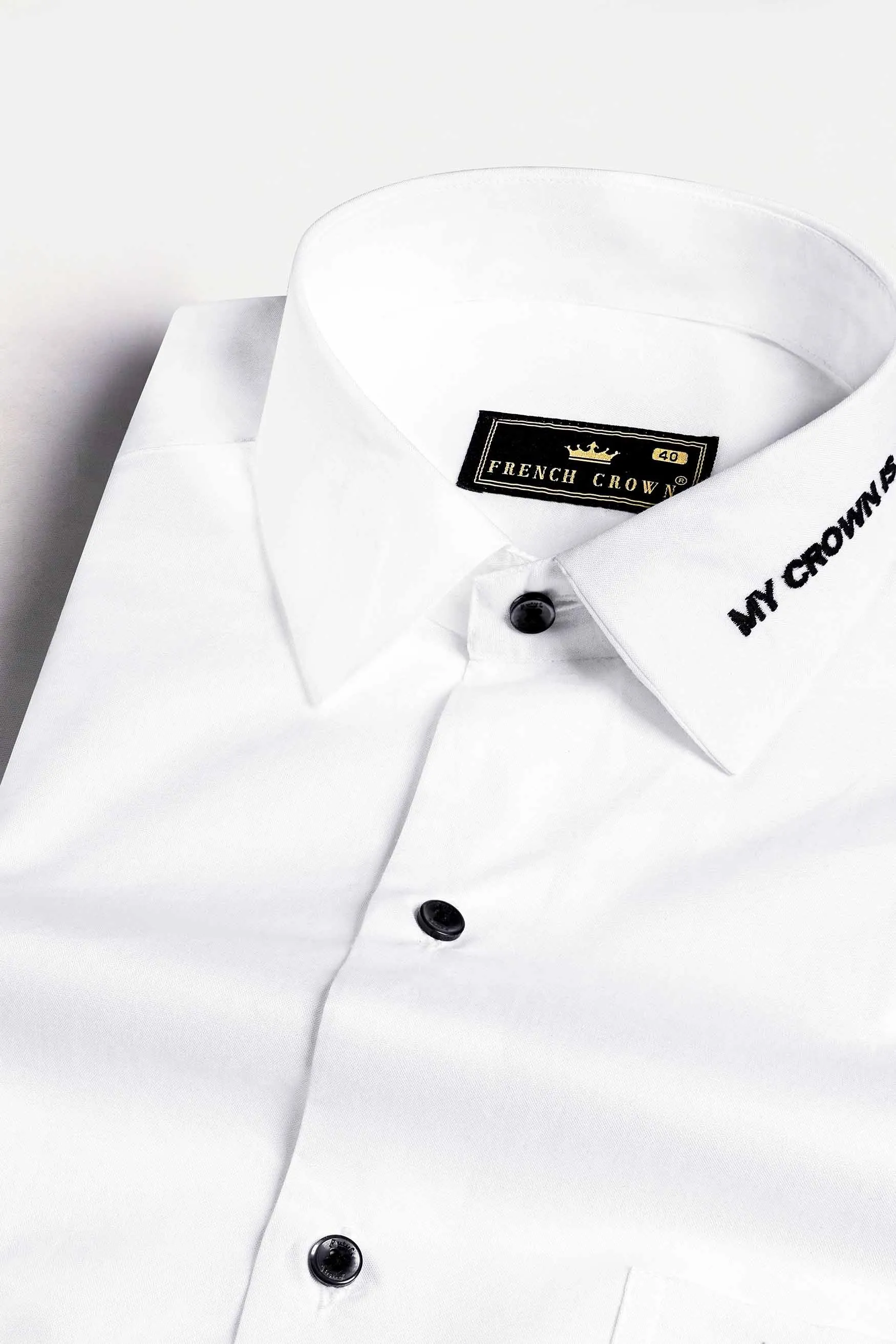 Bright White Quote Embroidered Subtle Sheen Super Soft Premium Cotton Designer Shirt sold by French Crown product image thumbnail 4