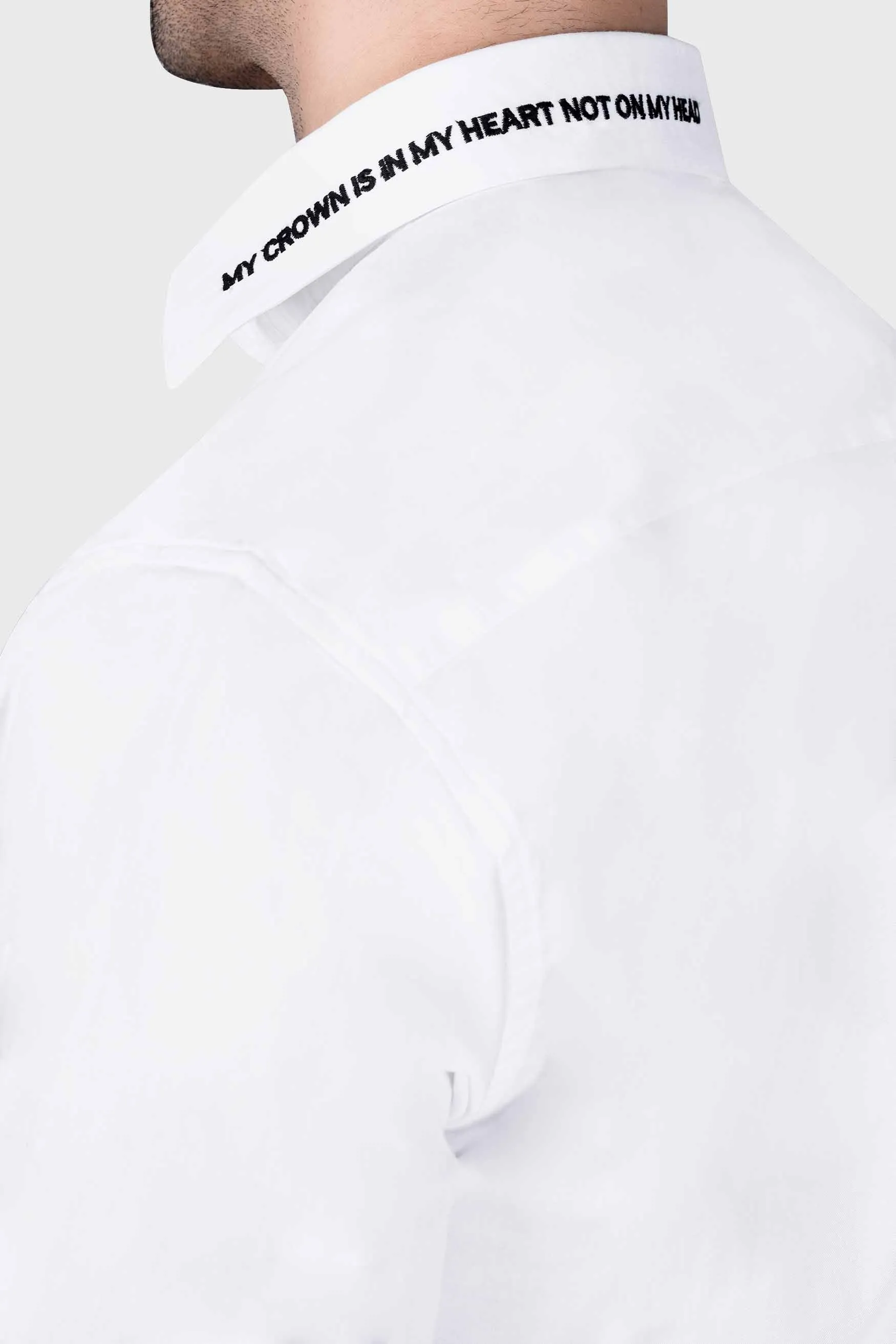 Bright White Quote Embroidered Subtle Sheen Super Soft Premium Cotton Designer Shirt sold by French Crown product image thumbnail 2