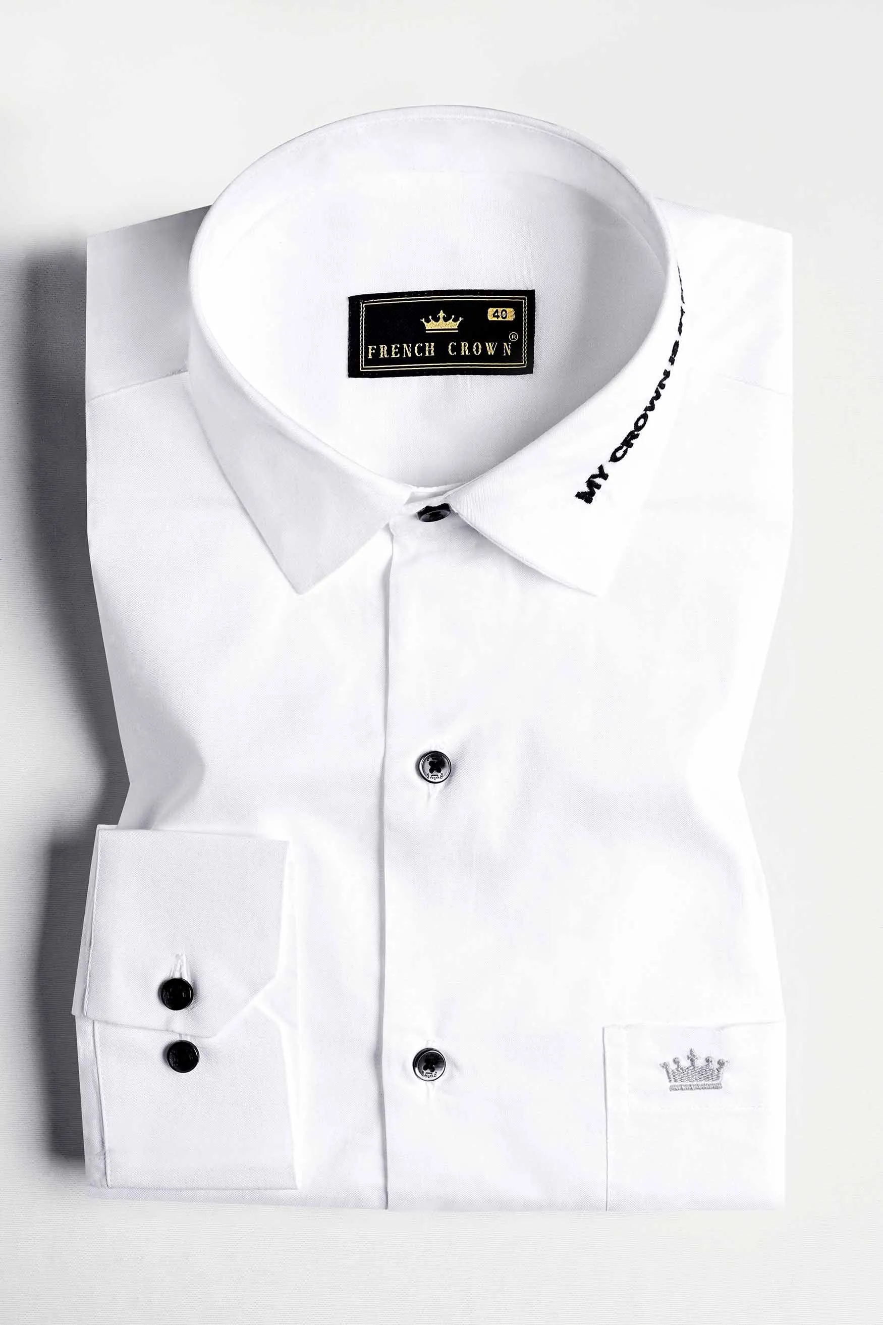 Bright White Quote Embroidered Subtle Sheen Super Soft Premium Cotton Designer Shirt sold by French Crown product image thumbnail 5
