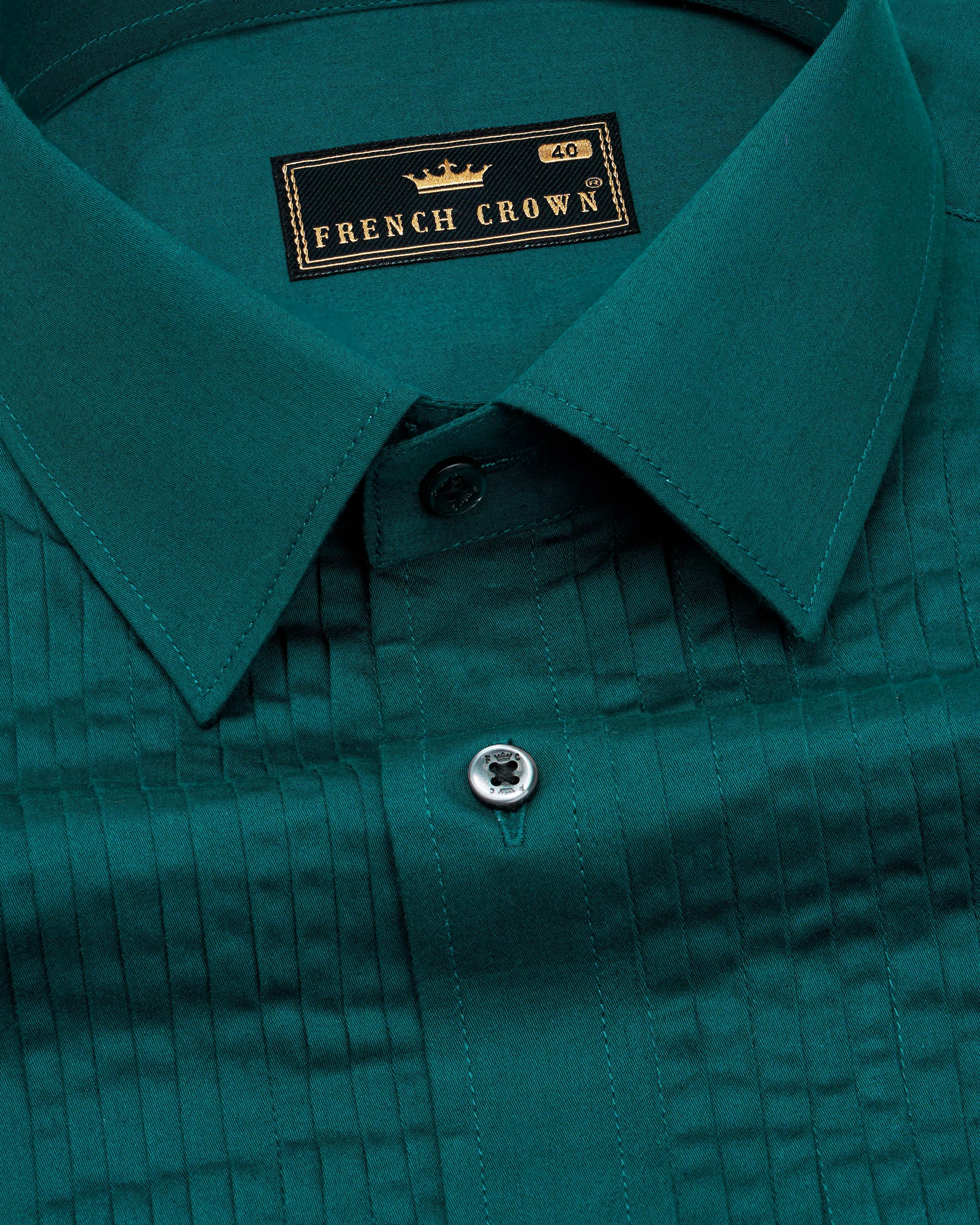 Sherpa Blue Subtle Sheen Snake Pleated Super Soft Premium Cotton Tuxedo Shirt sold by French Crown product image thumbnail 4