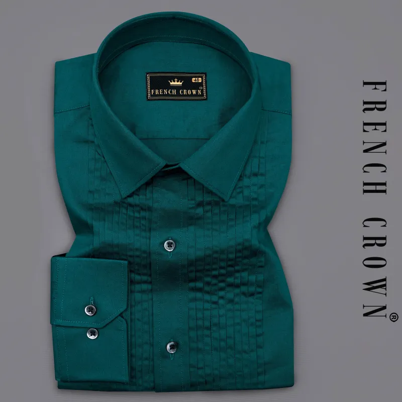 Sherpa Blue Subtle Sheen Snake Pleated Super Soft Premium Cotton Tuxedo Shirt sold by French Crown