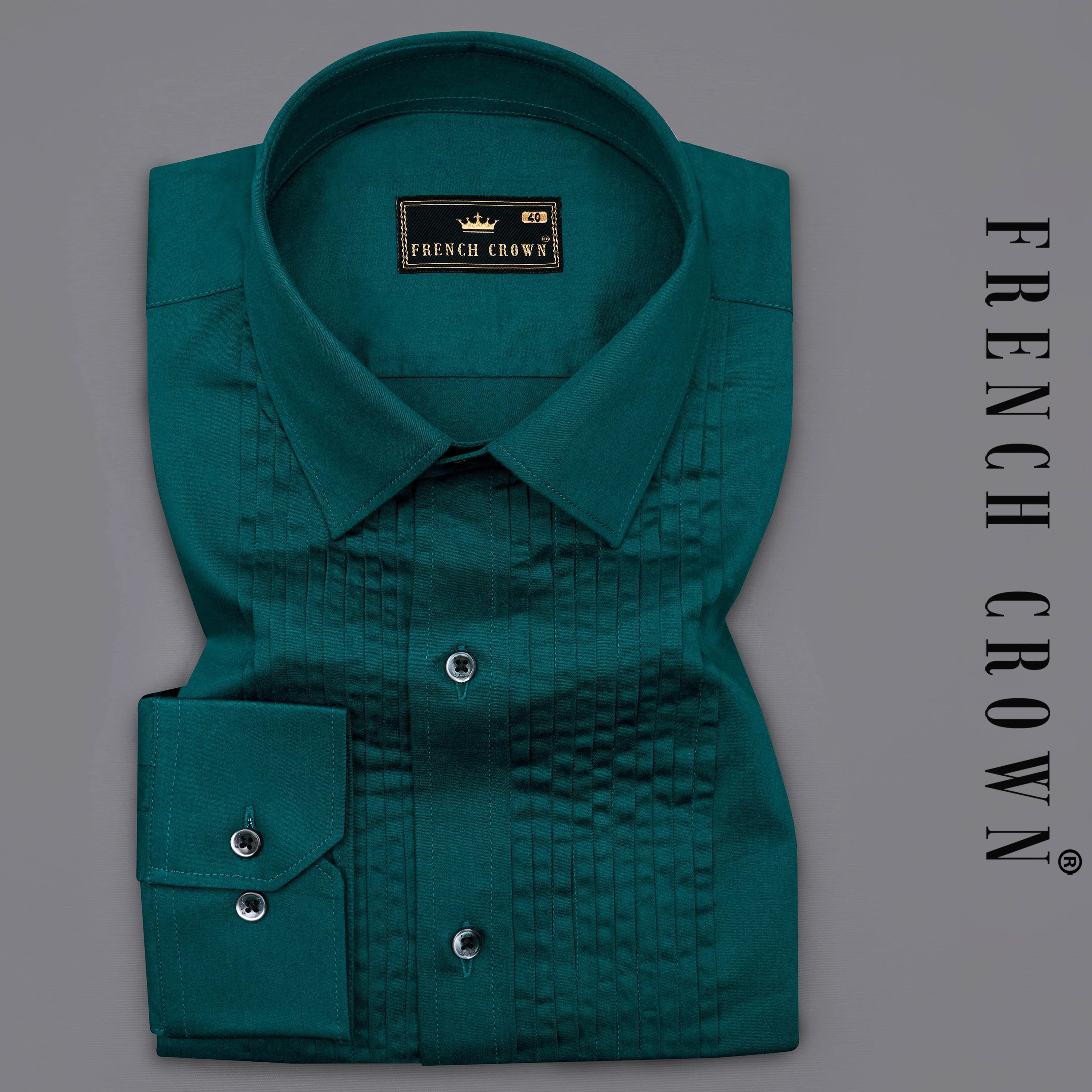 Sherpa Blue Subtle Sheen Snake Pleated Super Soft Premium Cotton Tuxedo Shirt sold by French Crown