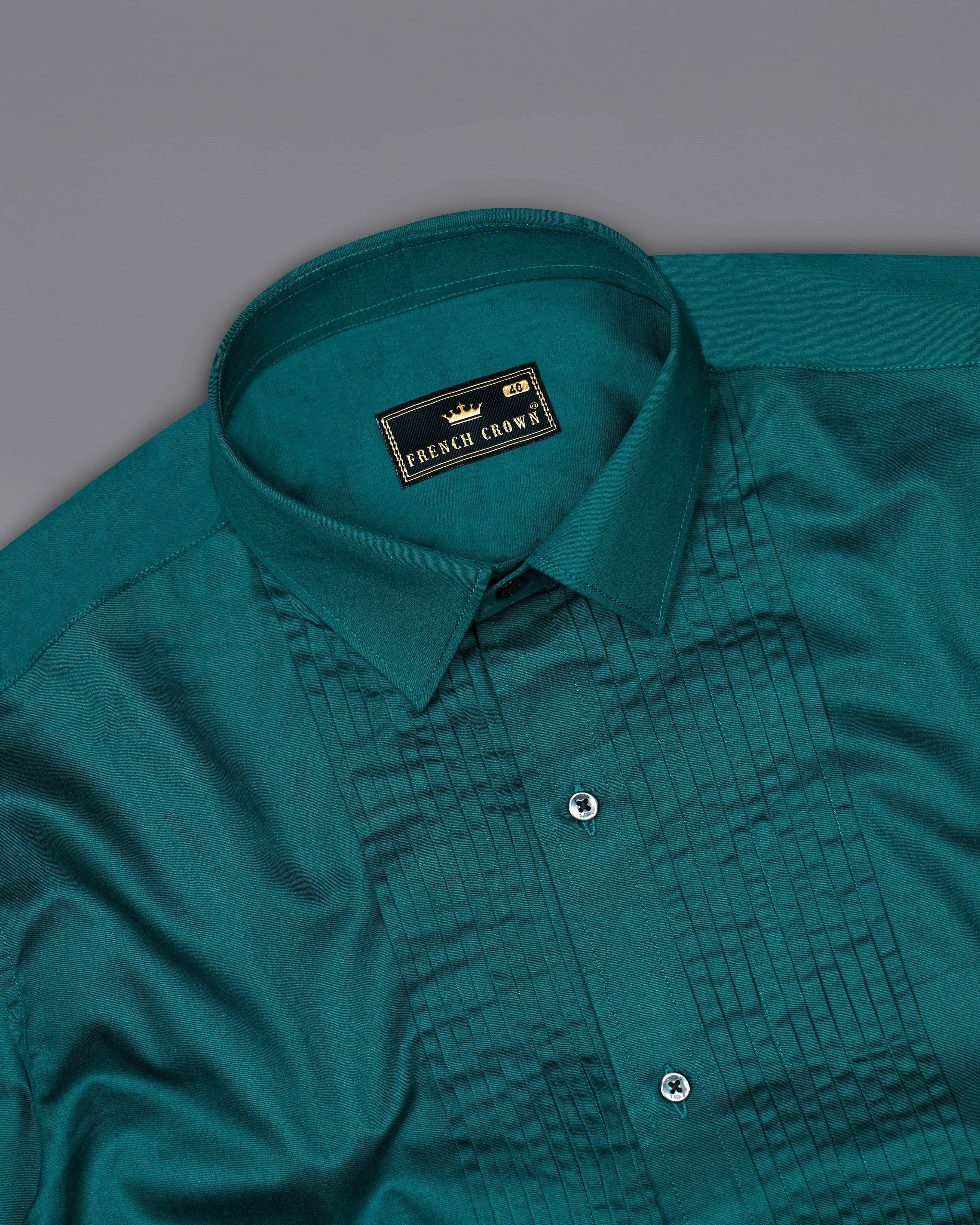 Sherpa Blue Subtle Sheen Snake Pleated Super Soft Premium Cotton Tuxedo Shirt sold by French Crown product image thumbnail 5