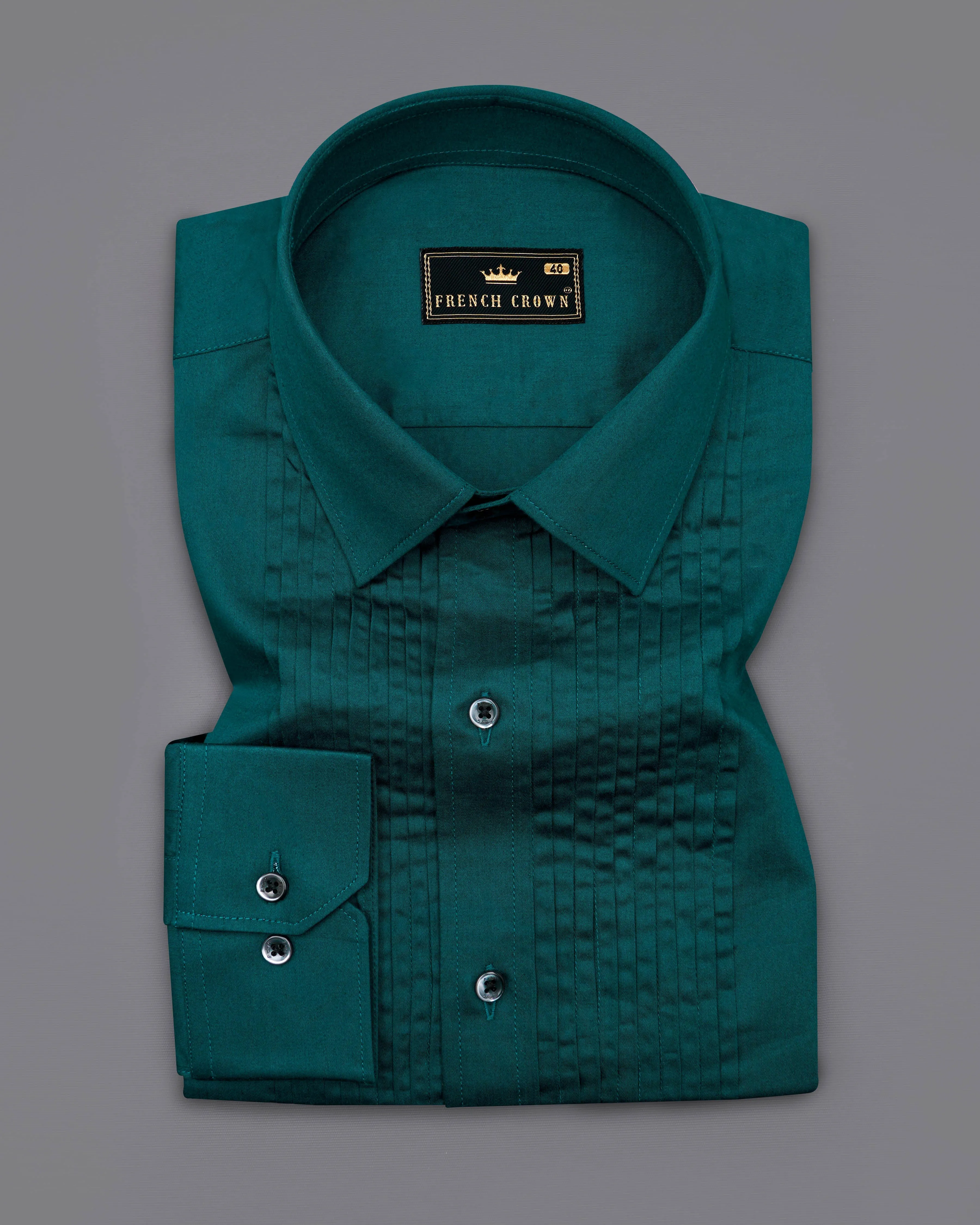 Sherpa Blue Subtle Sheen Snake Pleated Super Soft Premium Cotton Tuxedo Shirt sold by French Crown product image thumbnail 2