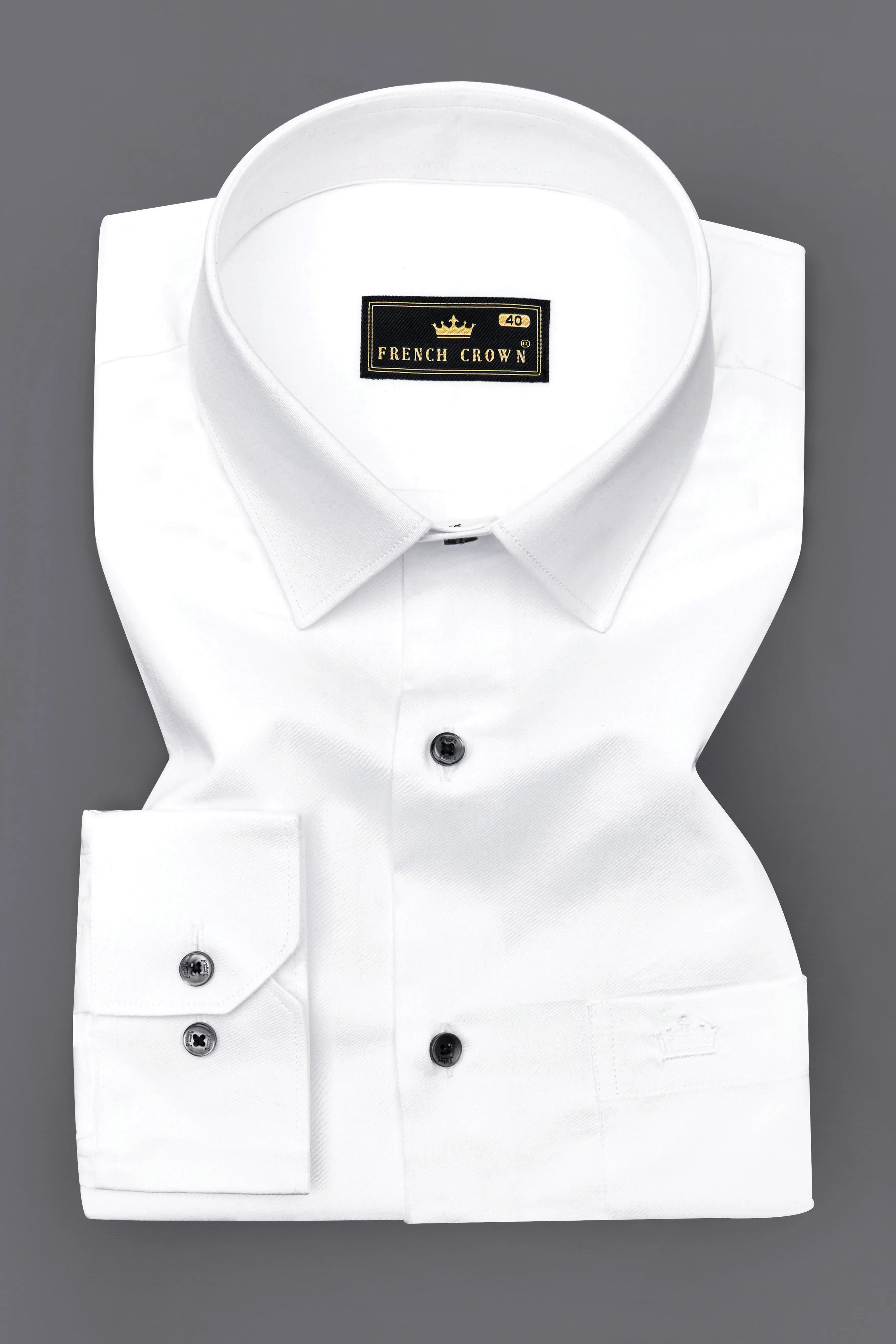 Bright White Subtle Sheen with Bottom Right Tricolour Embroidered Super Soft Premium Cotton Shirt sold by French Crown product image thumbnail 5