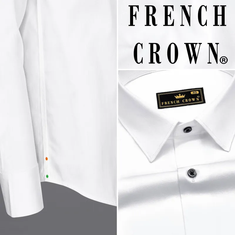 Bright White Subtle Sheen with Bottom Right Tricolour Embroidered Super Soft Premium Cotton Shirt sold by French Crown