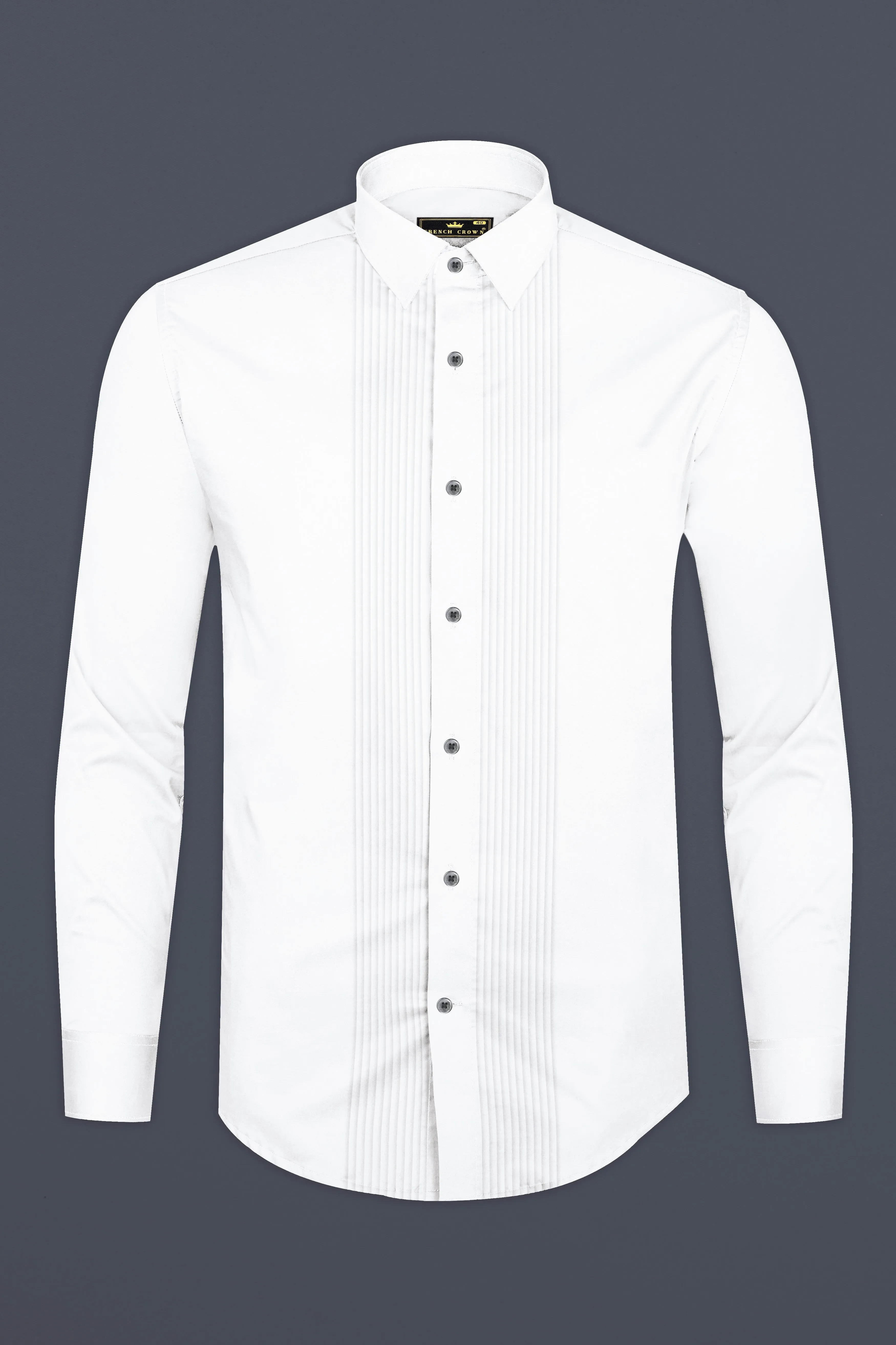 FrostLuxe-Bright White Subtle Sheen Super Soft Premium Cotton Dress Tuxedo Shirt sold by French Crown product image thumbnail 5