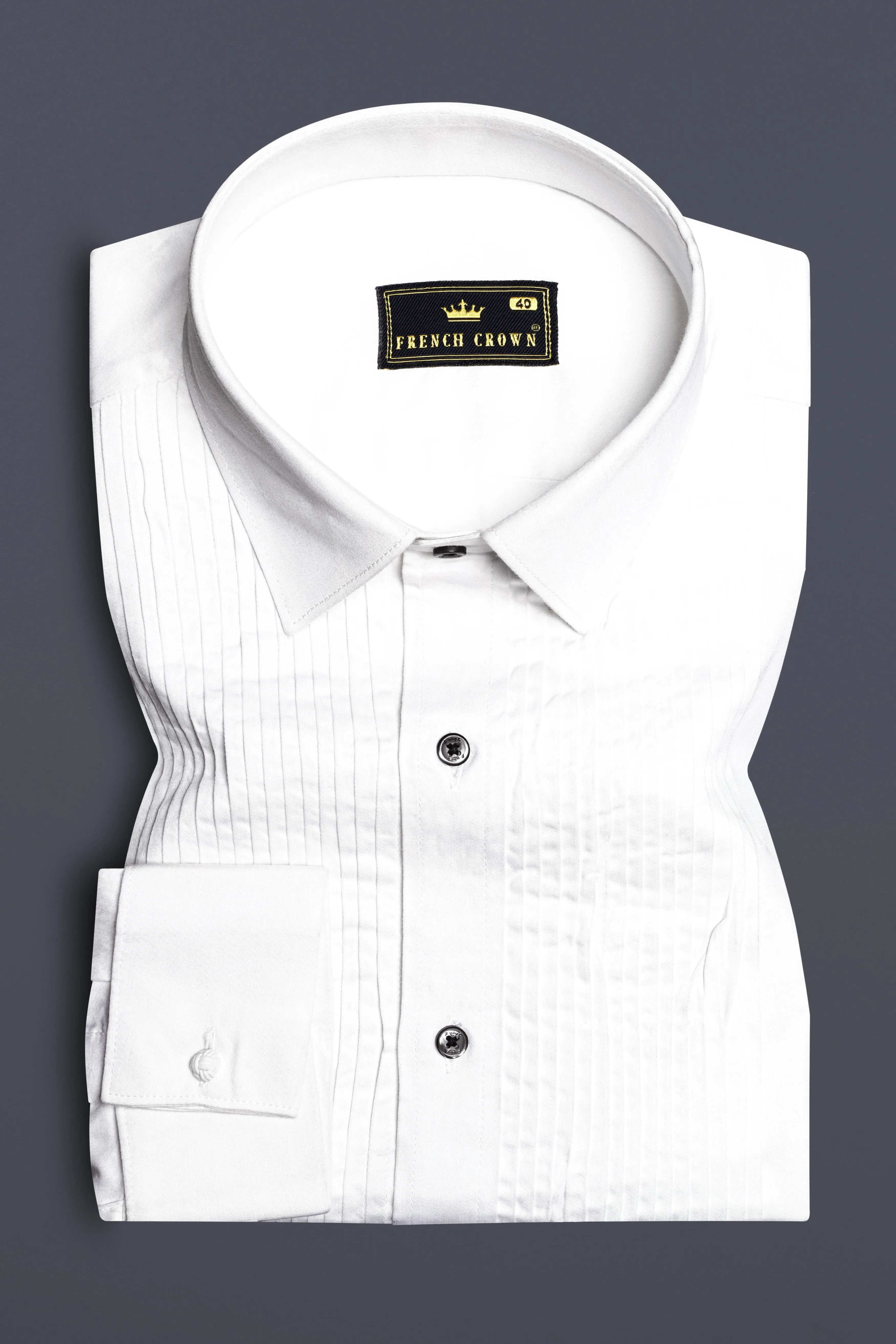 FrostLuxe-Bright White Subtle Sheen Super Soft Premium Cotton Dress Tuxedo Shirt sold by French Crown product image thumbnail 2